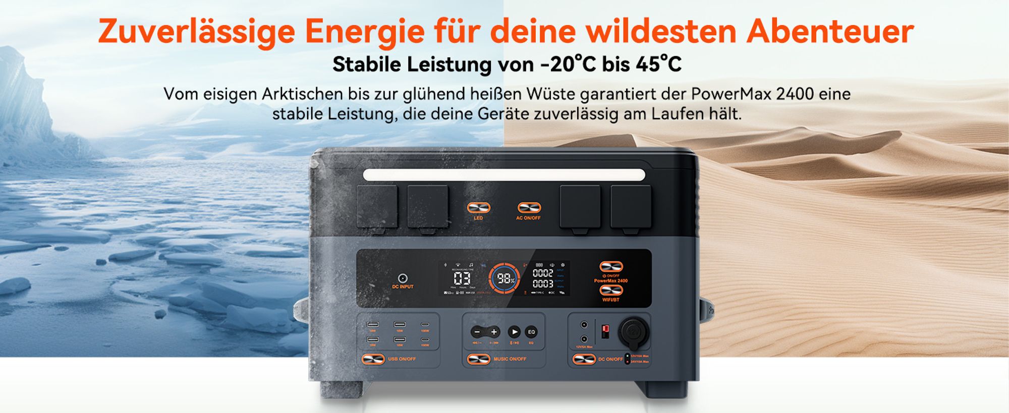 OSCAL PowerMax 2400Pro Oddzielna elektrownia słoneczna 2400W z 2 modułami stereo, mikroinwerterem, 16 złączami + dodatkowy akumulator OSCAL BP 2400Pro, 4032 Wh