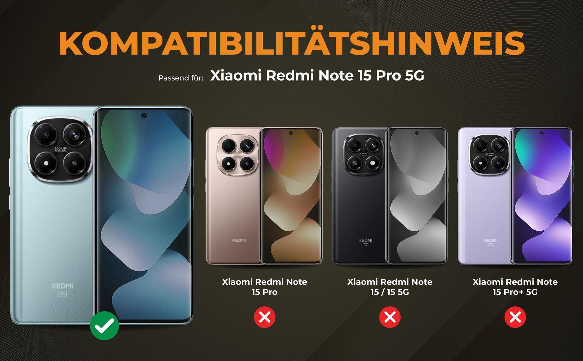 Kompatibilitätshinweise Hülle für Xiaomi Redmi Note 15 Pro 5G