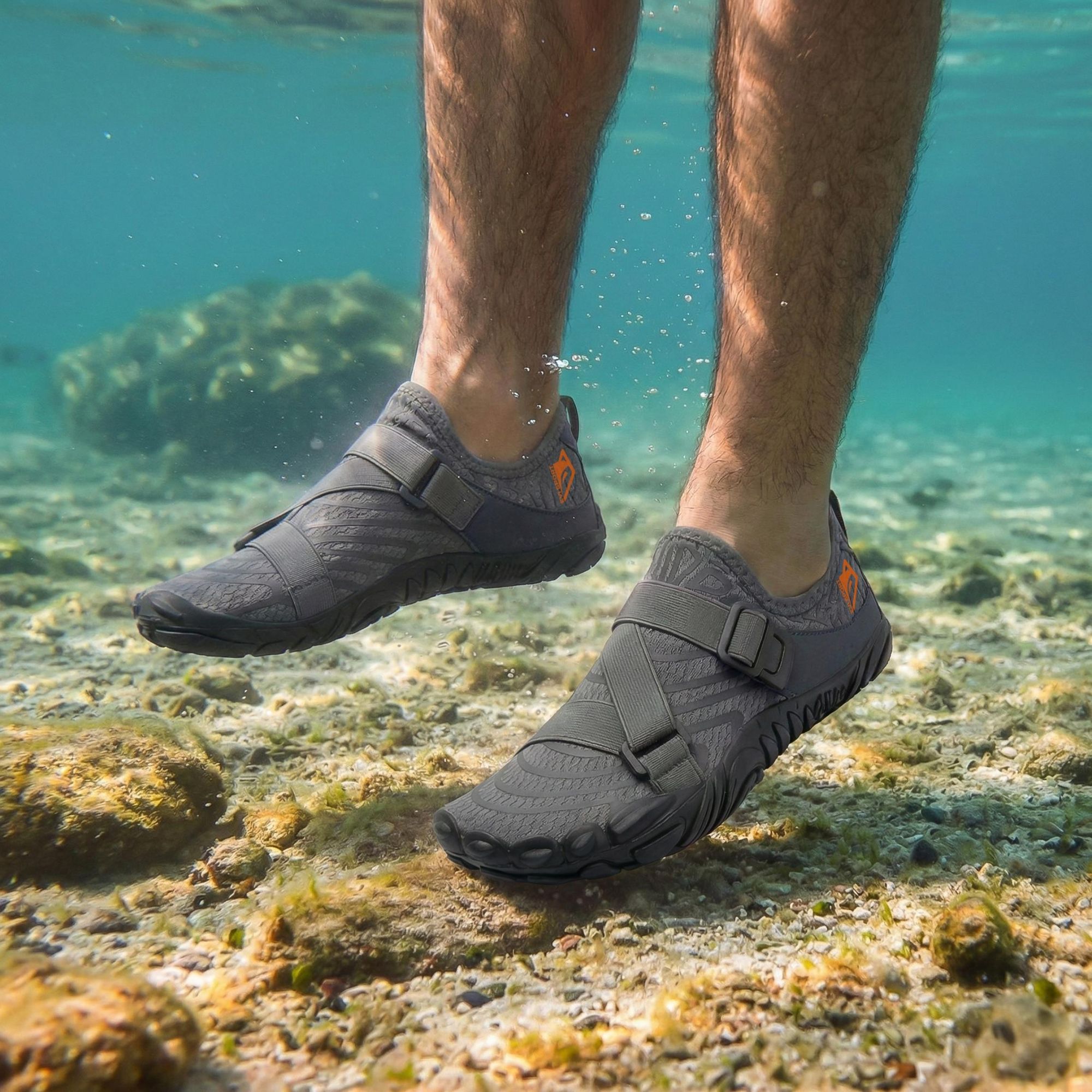 Wasserschuhe Badeschuhe Herren EVI SPORT WaveRunner 43 Verstellbar Seeigelschutz Schnelltrocknend Grau Schwimmschuhe Strandschuhe