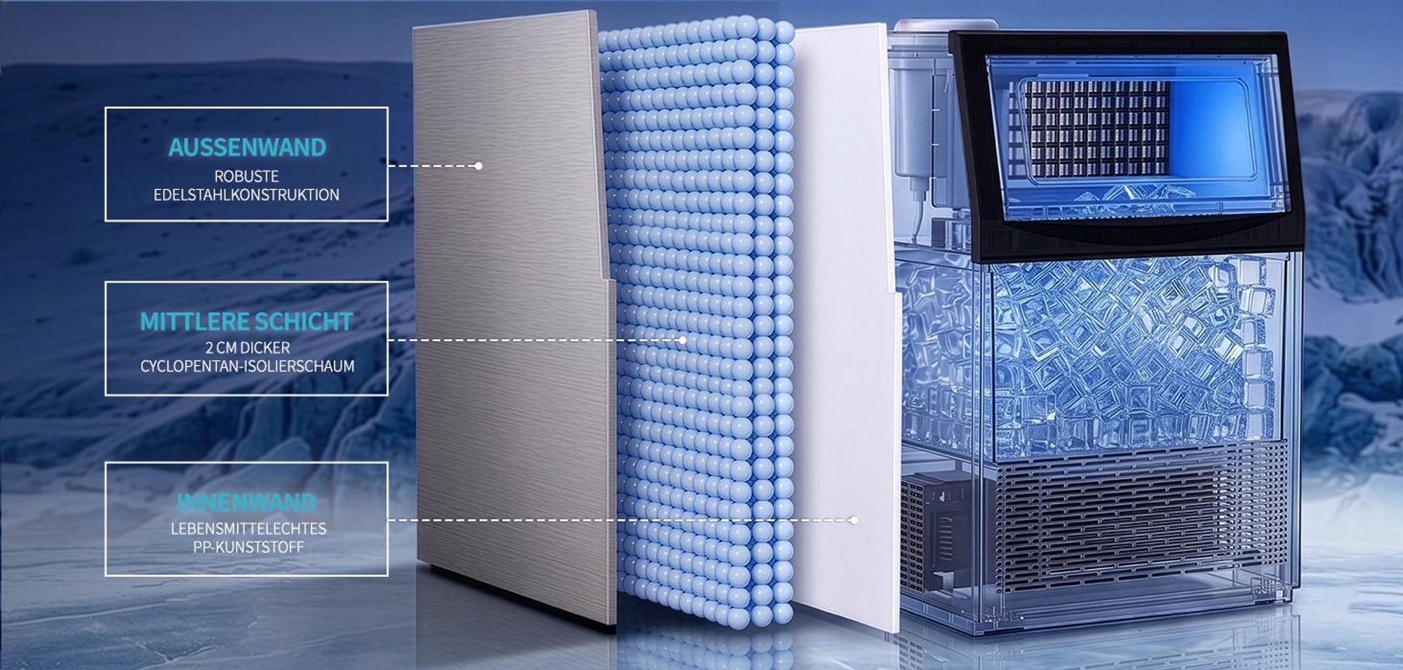 Gewerbliche Eiswürfelmaschine, 72 kg/24 Std.Edelstahl Untertisch-Eismaschine mit 28 kg Eislagerkapazität