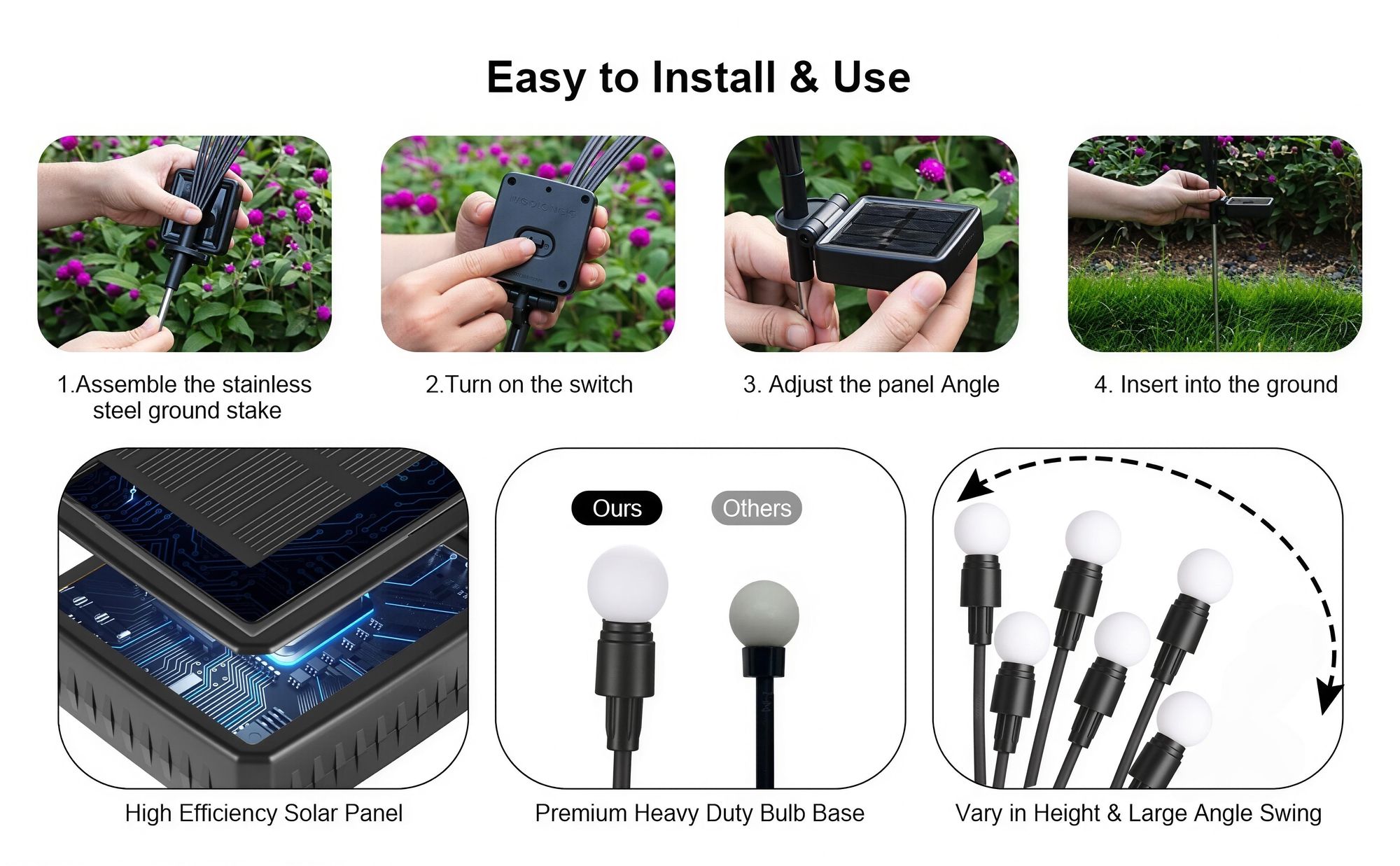 2 Stück Solar Glühwürmchen Licht mit 6 LEDs,Außen Gartenleuchten Rasenlampe Solarleuchten Warmweiß,für Garten Veranda Terrasse Weg Hof Landschaft Deko
