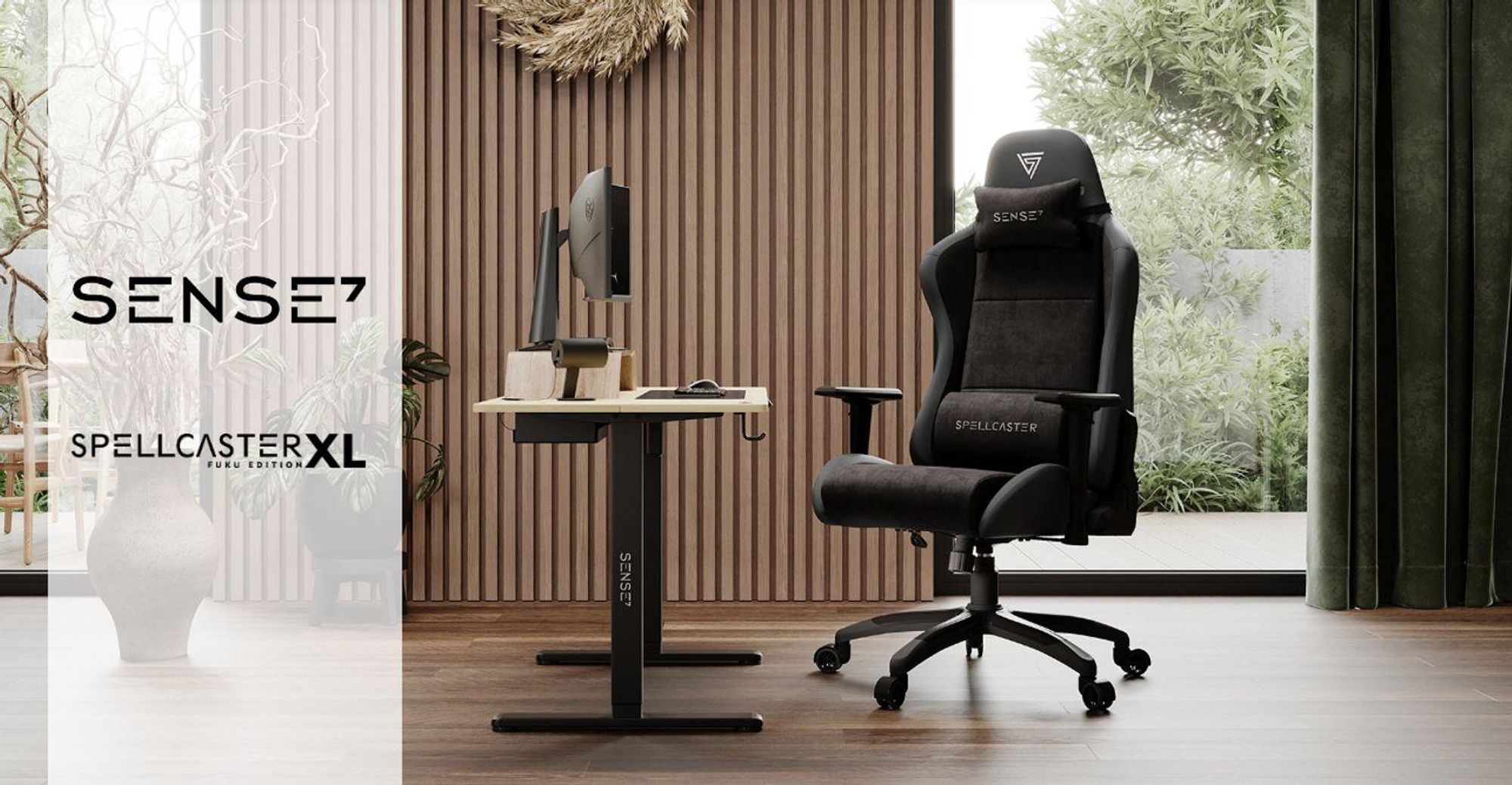 SENSE7 Spellcaster FUKU XL Krzesło gamingowe Alcantara Czarne – Ergonomiczne krzesło biurowe dla osób o większej posturze, nośność 160 kg, pianka zimna, szerokie siedzisko