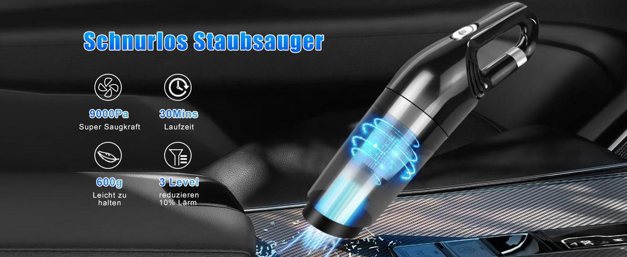 Handstaubsauger, Akku staubsauger, Autostaubsauger, 26000Pa 120W Staubsauger kabelloser, für Tierhaare, Auto, Haus