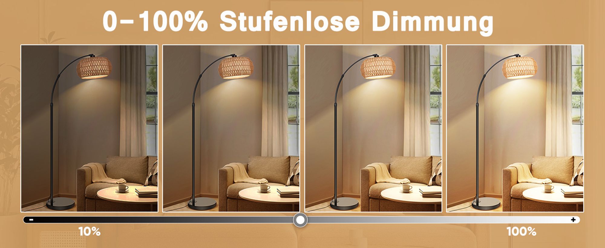 Rattan Stehlampe Boho Dimmbar Stehleuchte App-Steuerung Höhenverstellbar Standleuchte mit Fernbedienung für Schlafzimmer Wohnzimmer Büro