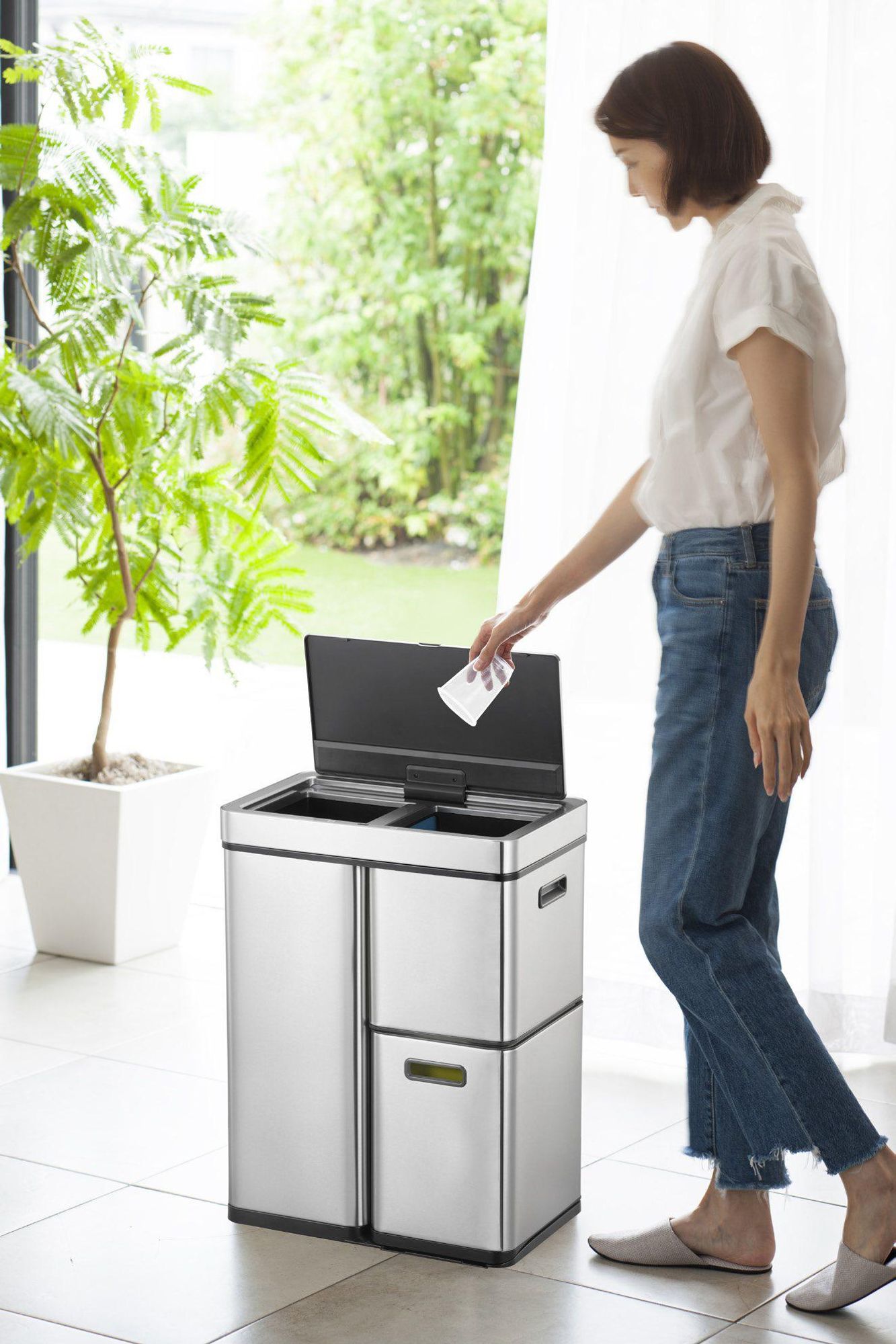 EKO - Cestino Mirage Plus Recycler Sensor 30+15+15 litri - Acciaio inox Plastica - Acciaio inox opaco