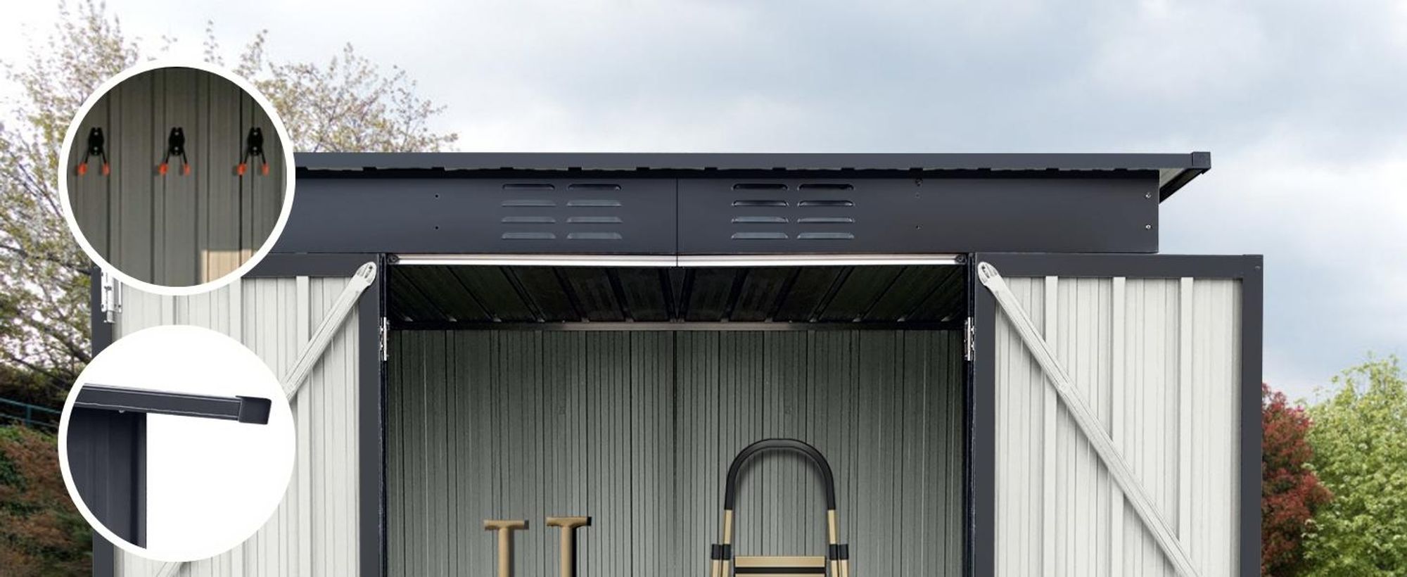 Albatros Profi Gerätehaus L – verzinktes Metall in Anthrazit (RAL 7016) | 176x112x173cm, 4,1m³ | Inkl. Schloss & Werkzeughaken | wetterfest
