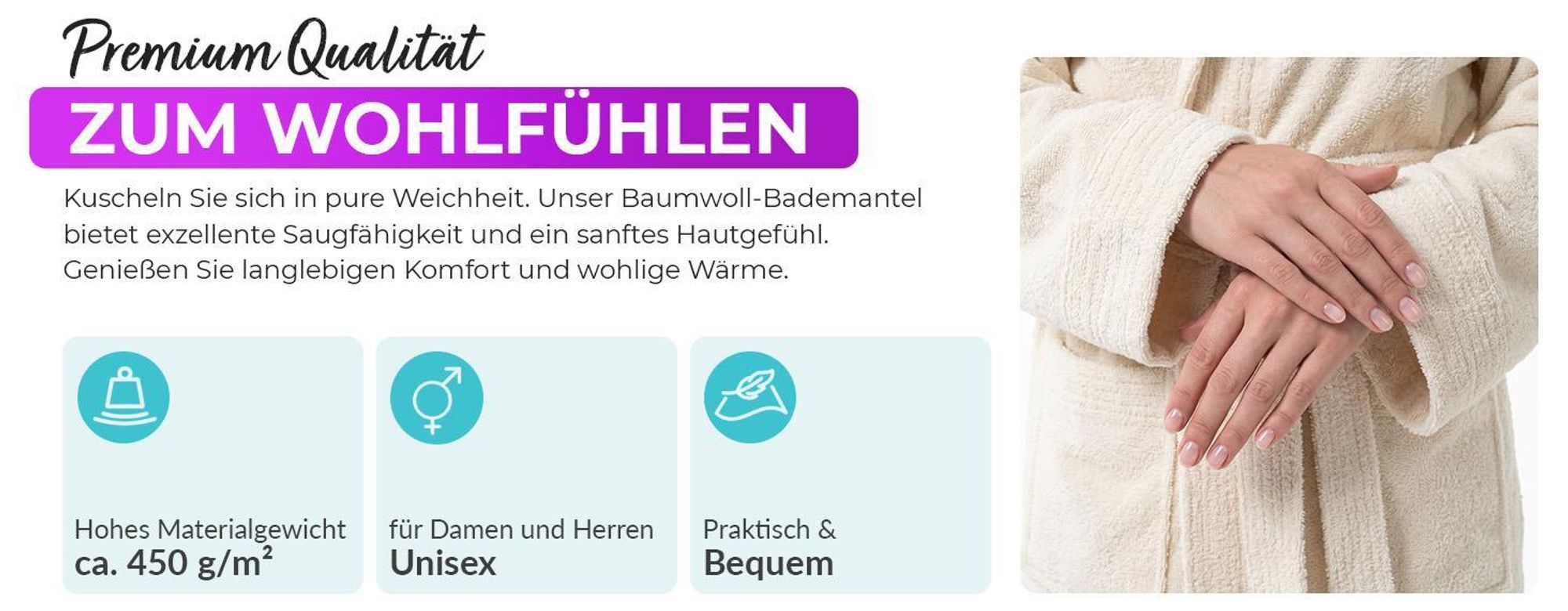 AR Line Kapuzen Bademantel 100% Baumwolle 450 g/m² – Uni Frottier Saunamantel, Größen S–XXXL, in Farbe: Anthrazit-Grau, in Größe: L