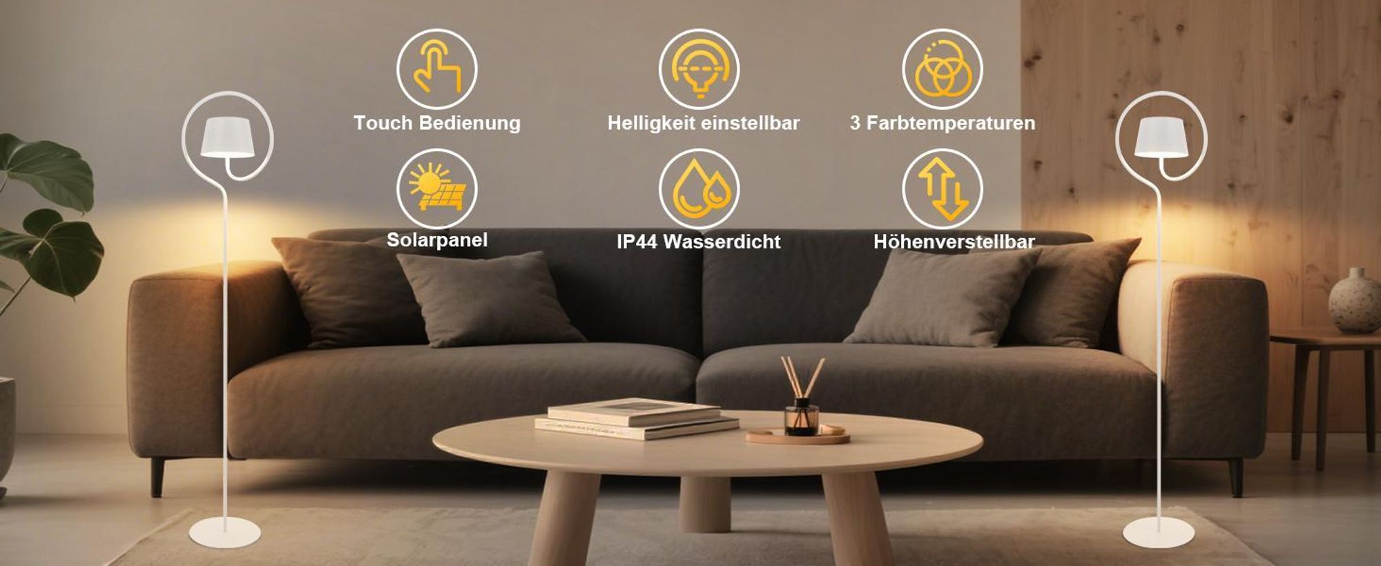 ZMH Outdoor Solar Stehlampe Dimmbar 120cm: LED Stehleuchte Wohnzimmer mit USB-C Aufladbar Akku Weiß Kabellose Standleuchte 3000K-6500K Höhenverstellbar für Schlafzimmer Büro Garten Terrassen