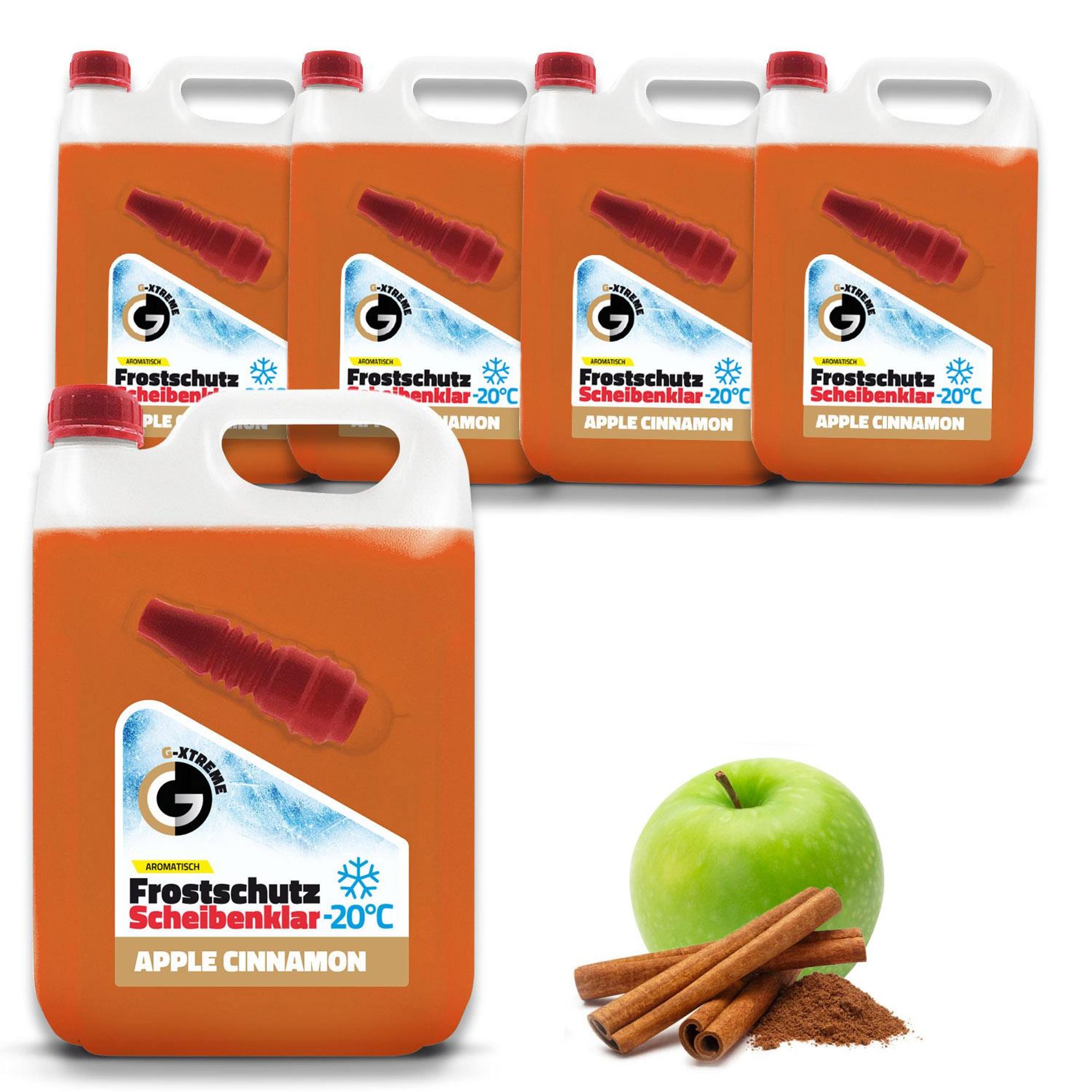 Scheibenfrostschutz mit Apple & Cinnamon Duft | Schlierenfreier und effektiver Scheibenreiniger für den Winter | Gebrauchsfertige frostschutzmittel scheibenwaschanlage | 4x5L = 20L