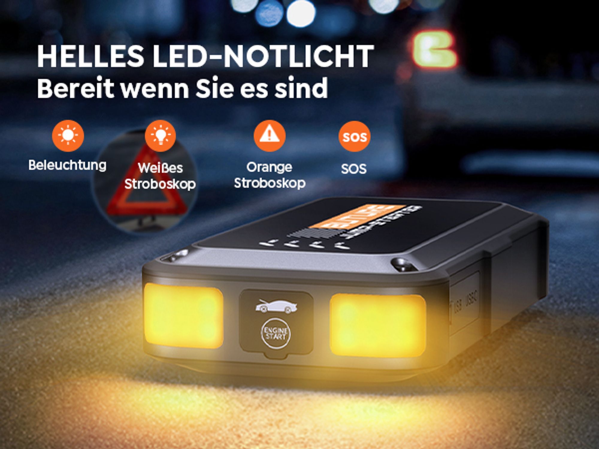 Buture Starthilfe Powerbank, 3000A Spitzenstrom, PD45W Schnellladung, Starter Powerbank Auto Starthilfe, Vier in Eins, Jump Starter, Beta08