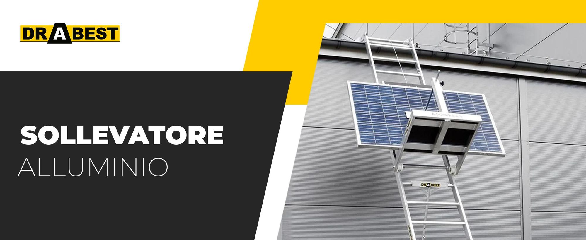 Drabest | Sollevatore da tetto per impianti fotovoltaici, in alluminio, 12,5 m, portata 125 kg, argano elettrico 230 V 1050 W, fune 12 m