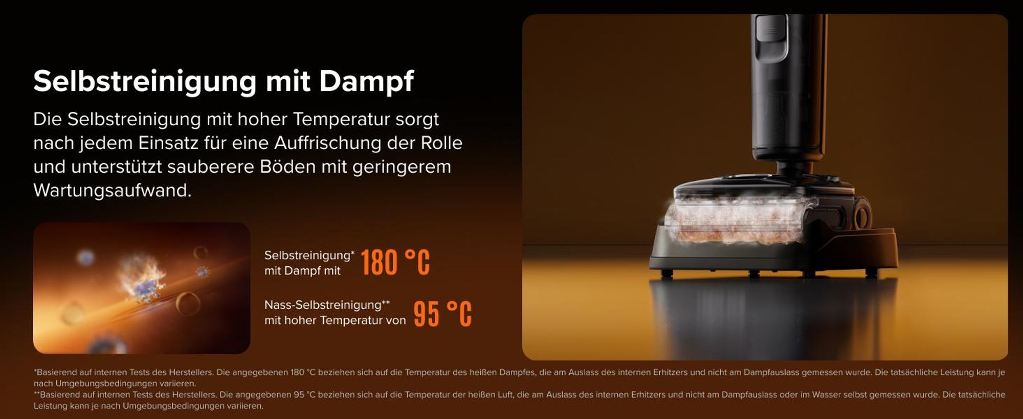 Roborock F25 Steam Nass Trockensauger mit Dampf, 180 °C Dampfmopp, 25.000Pa Saugkraft, Hochtemperatur-Selbstreinigung mit 95 °C, 180° Flaches Design