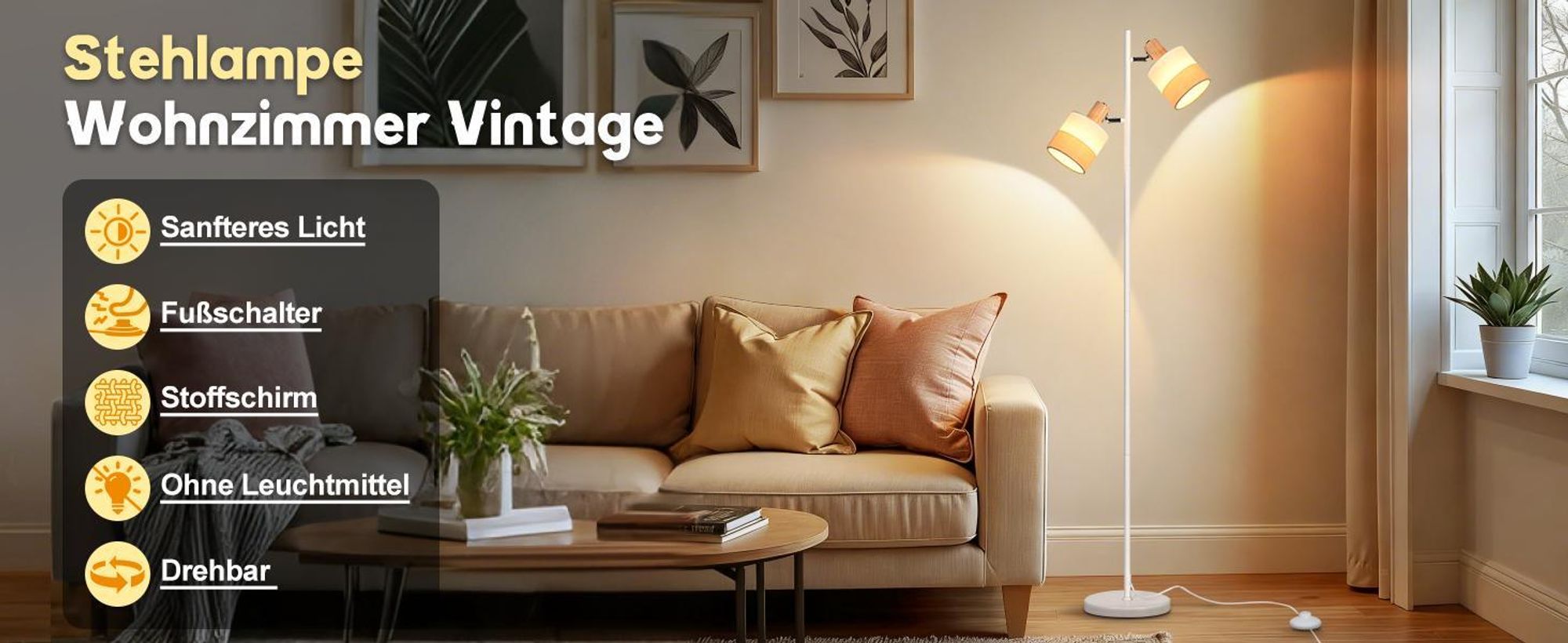ZMH lampa podłogowa salon lampa podłogowa drewno lampa podłogowa 2 płomienna lampa podłogowa tkanina E14 lampa do czytania obrotowa narożna lampa podłogowa z przełącznikiem nożnym sypialnia