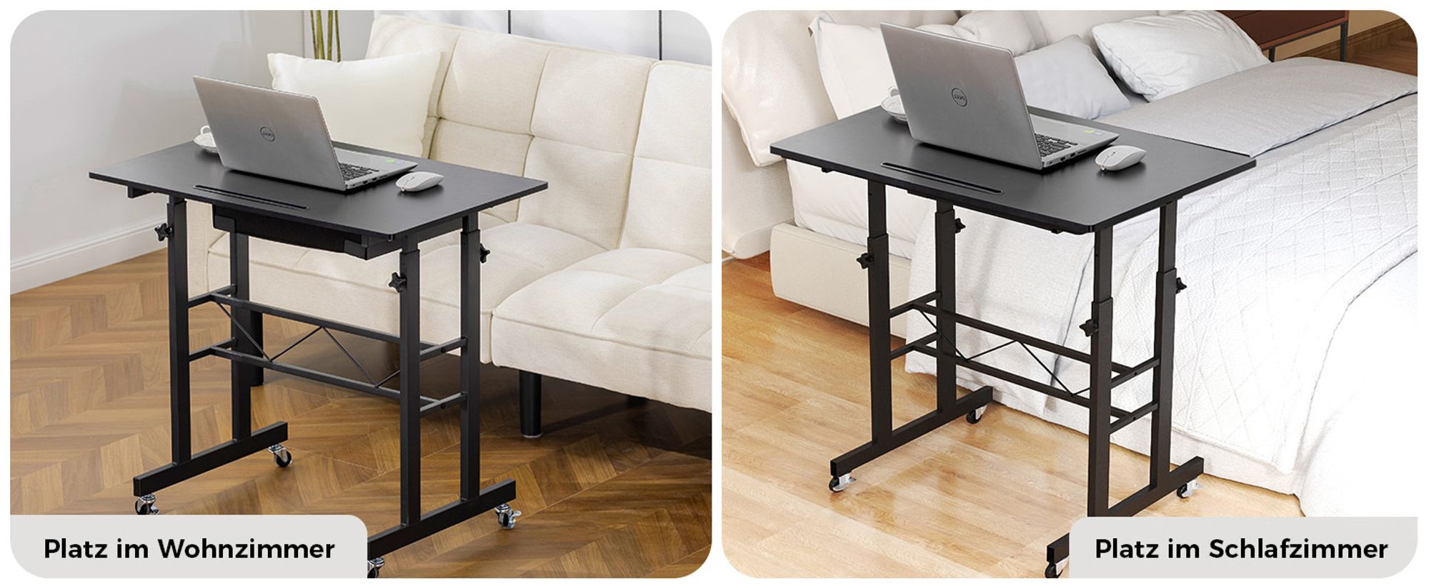 GTPLAYER Höhenverstellbarer Schreibtisch, Computertisch Laptoptisch mit Schubladen,Tisch höhenverstellbar 80 * 50*(73-115) cm Standing Desk mit Rollen
