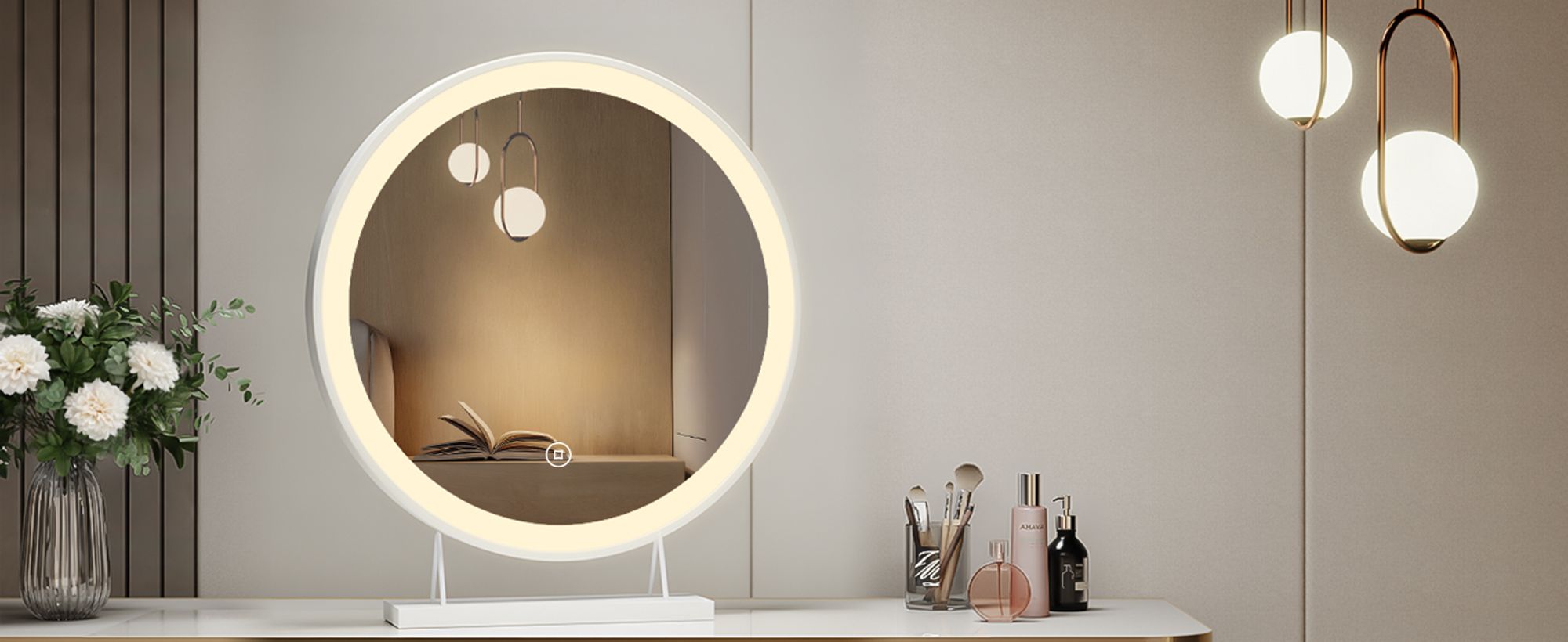Heilmetz Schminkspiegel mit Beleuchtung Φ48cm Weiß LED Kosmetikspiegel Tischspiegel 3 Lichtfarbe Warmweiß/Neutral/Kaltweiß(Dimmbar 3000-6500K) Touch
