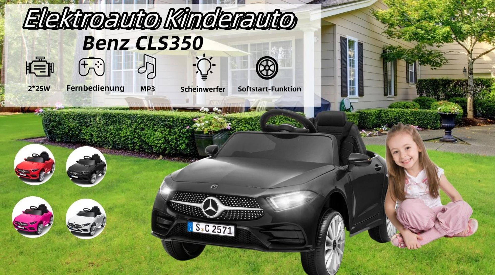 FCH Elektroauto Kinderauto Mercedes-Benz CLS 350, Kinder-Elektroauto mit Fernbedienung ,12V,90*60*40cm,Schwarz