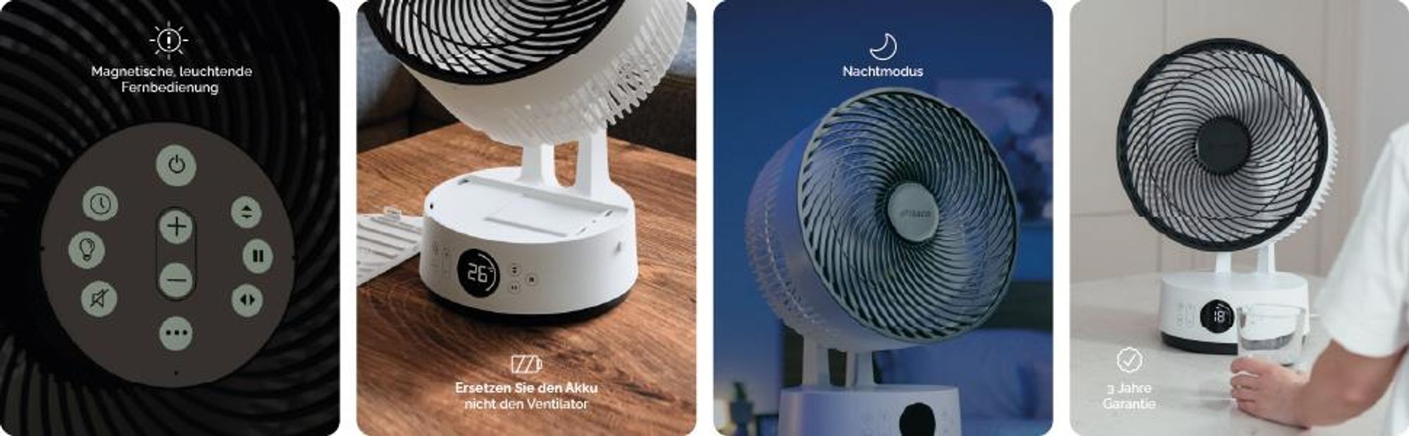 MeacoFan Sefte® 10 Pro – Akku-Tischventilator, 25 dB leise, 40 Std. Laufzeit, 1150 m³/h Luftleistung, 12 Geschwindigkeitsstufen, 3D-Oszillation