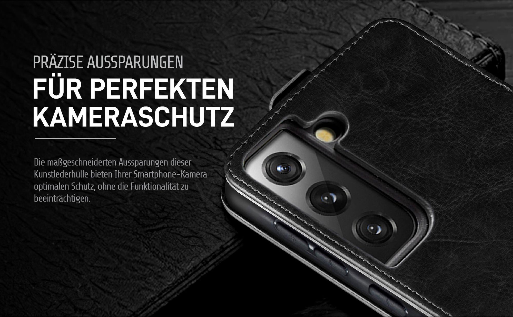 Klapphülle in Schwarz mit Kameraausschnitt für Samsung Galaxy S21 FE