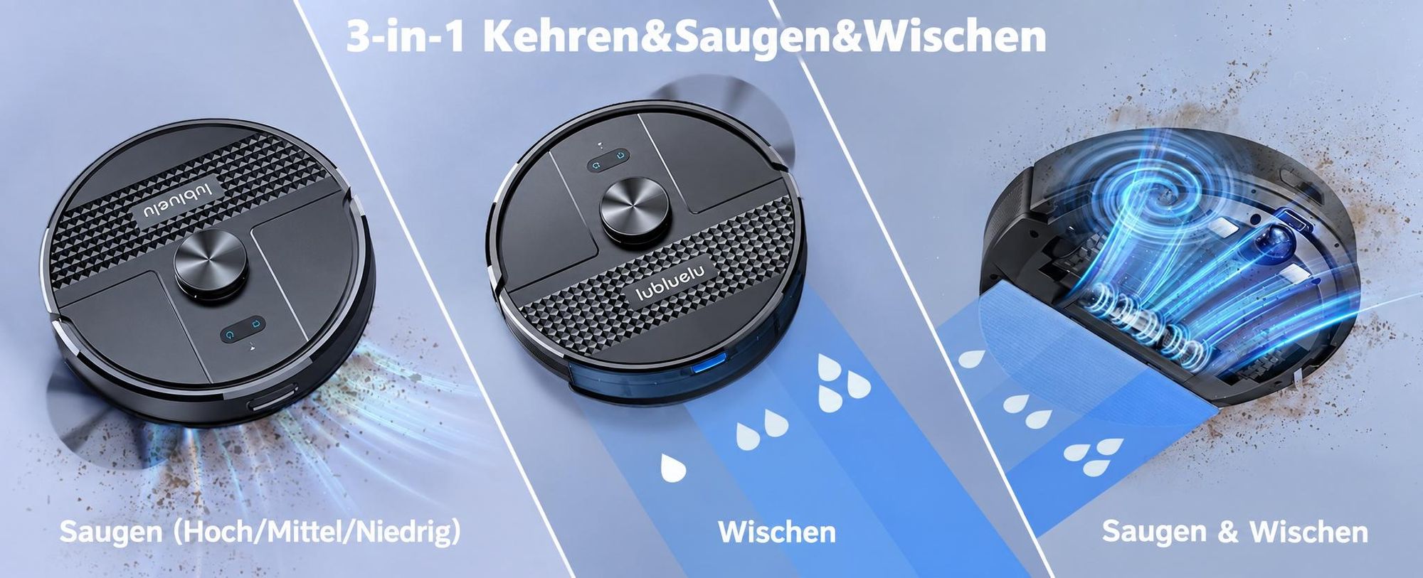 Lubluelu SL68 Saugroboter mit Wischfunktion 3in1, 4500Pa, LiDAR-Lasernavigation, Teppich-Boost, App, 55dB, Intelligente Routenplanung 120MIn