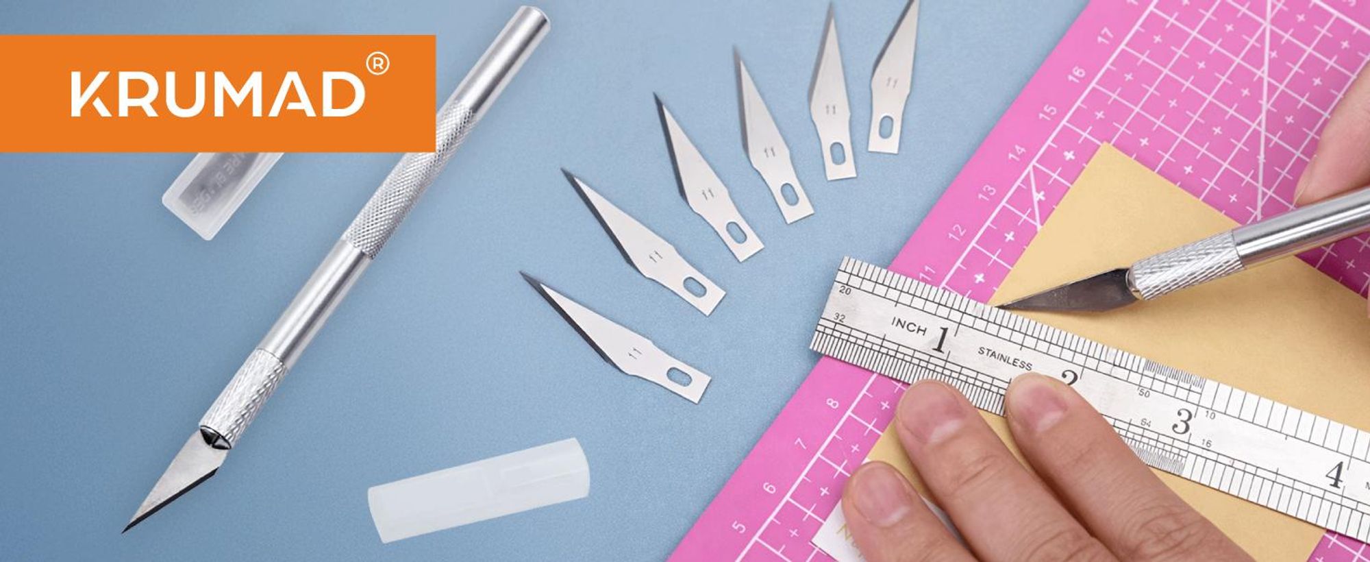 KRUMAD Präzisions Skalpell Messer Set, 2 Bastelmesser mit 20 Klingen, Profi Cuttermesser für Modellbau, Basteln, DIY und Künstlerbedarf