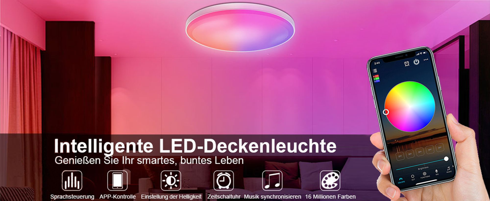 Smart LED Deckenleuchte 30W RGB Dimmbar WiFi Deckenlampe mit Fernbedienung, Kompatibel mit Alexa Google Home