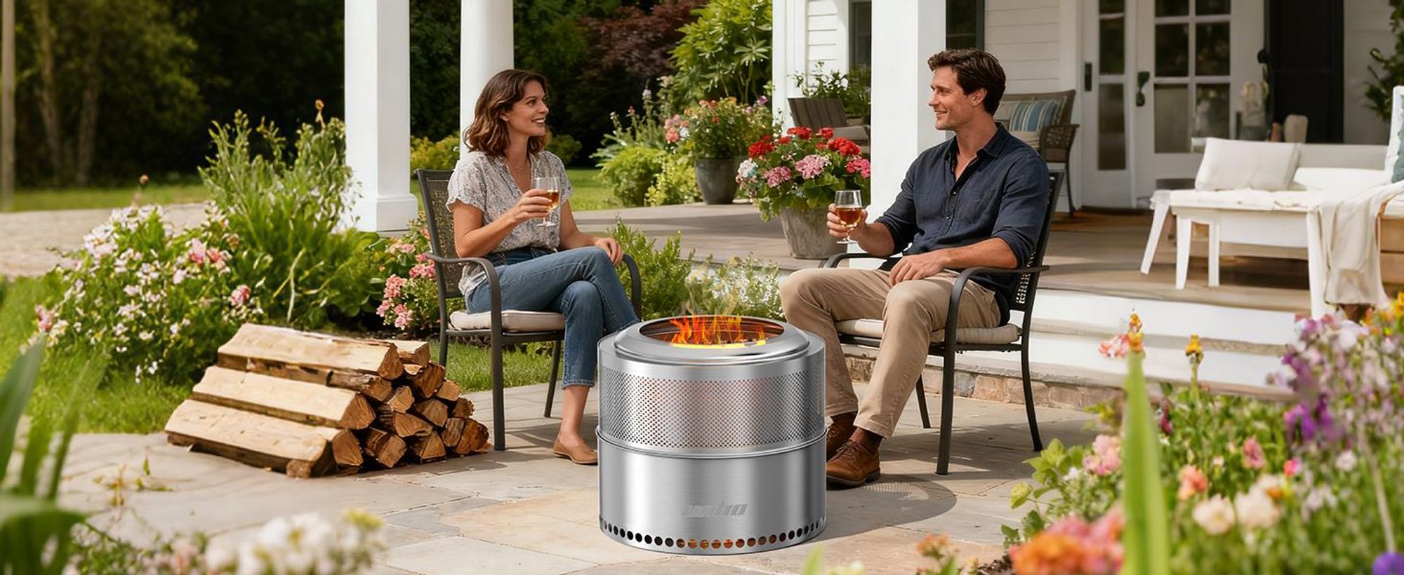 WISFOR Feuerstelle Bonfire, Edelstahl Feuerschale mit Ständer, Outdoor Kamin, für Terrasse, Garten, Feuertonne, Holzofen, Feuerkorb, 50x41.5cm