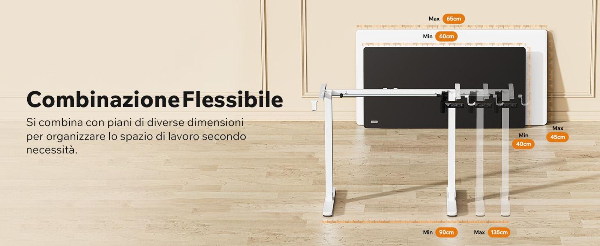 SENSE7 NOJO Light - Struttura per scrivania regolabile in altezza elettricamente | 72-118 cm, funzione memoria, supporto per cuffie, carico massimo 70 kg, struttura in acciaio
