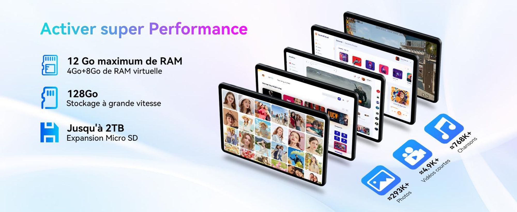 Tablette KOBONA-TABWEE T80 10 pouces, Android 16, 128 Go de mémoire interne, résolution HD 1280 x 800, batterie 6000 mAh, appareil photo 5 Mpx, Wi-Fi 5G, Bluetooth, tablette Gemini AI