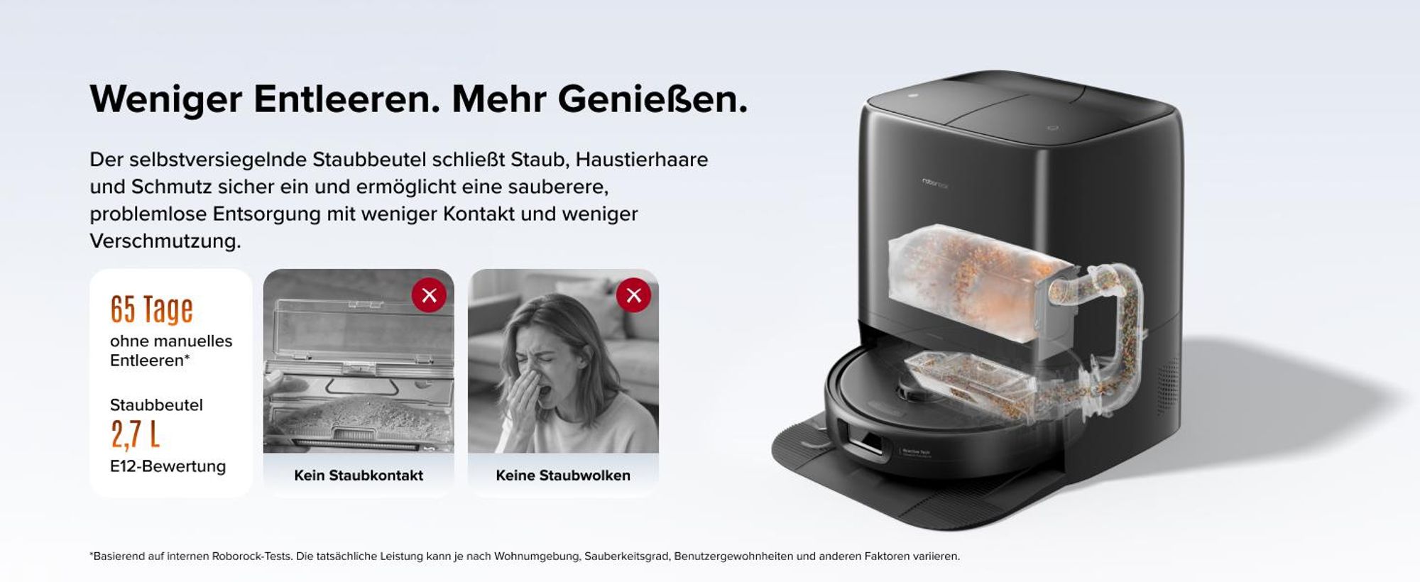 roborock Qrevo 2 Pro Set Saugroboter, 25.000 Pa Saugkraft, Anti-Tangle-System, 75°C Heißwasser-Moppwäsche, FlexiArm-Kantenwischsystem, Schwarz