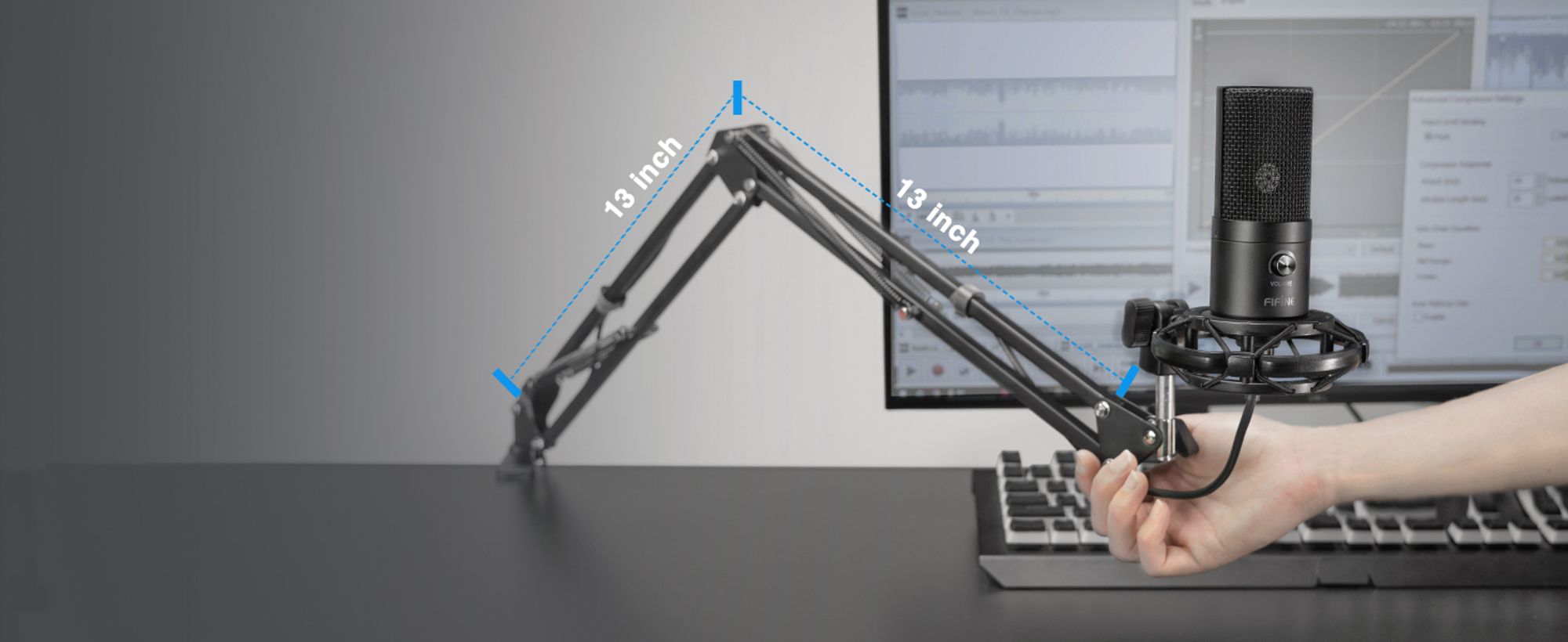 FIFINE Streaming Mikrofon PC mit Arm USB Mikrofon PS4 PS5 MAC für Gaming Studio
