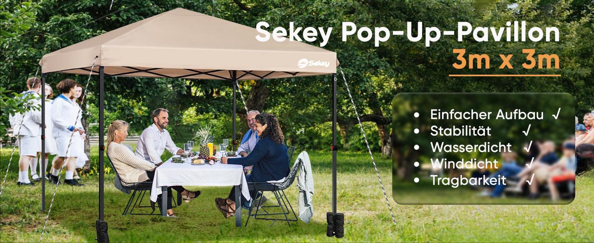 Sunula 3 x 3m Pop Up Pavillon Faltbar Partyzelt Faltpavillon Wasserdicht Gartenzelt, UV-Schutz 50+, Taupe