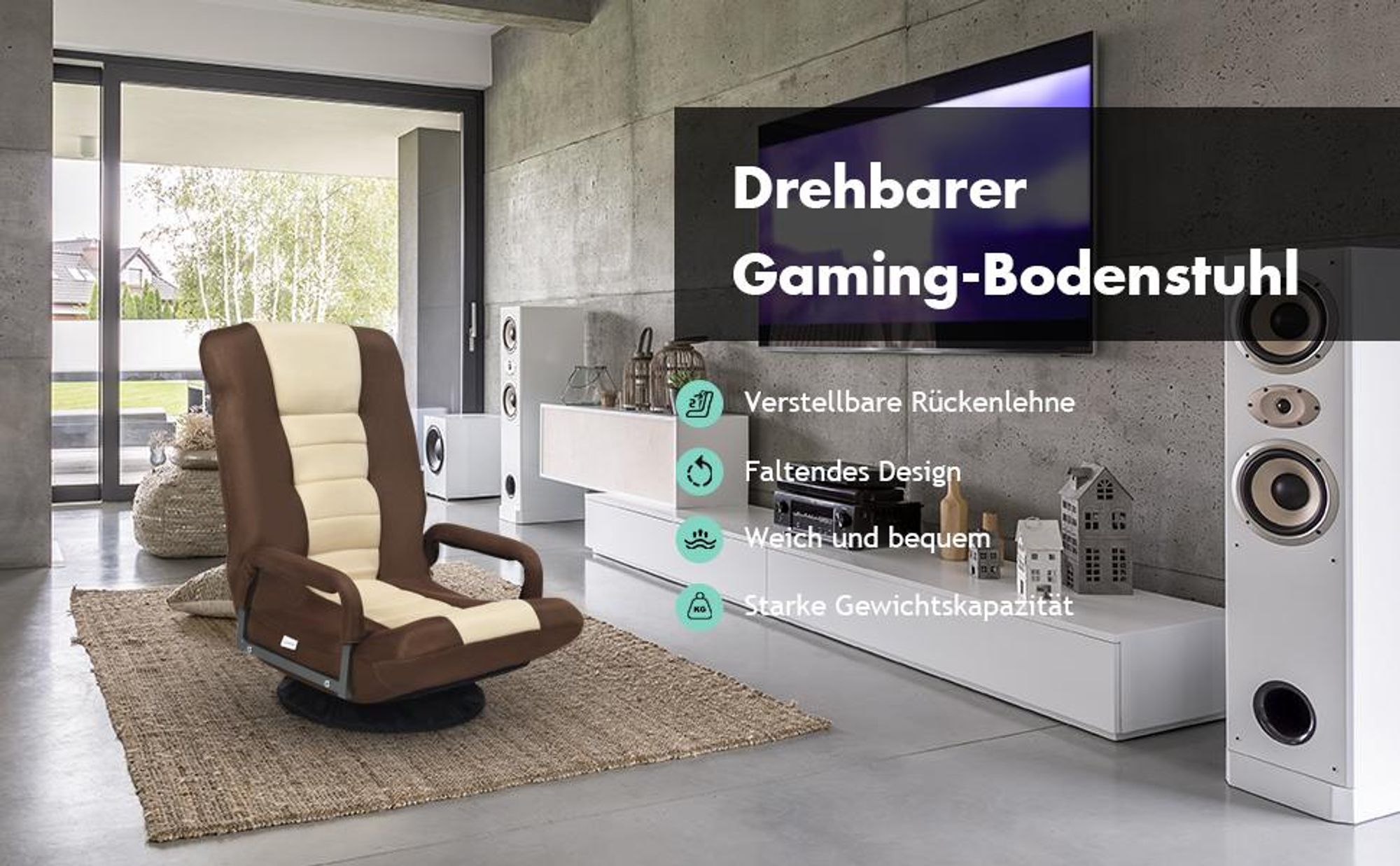 HOMCOM Bodenstuhl - 360° Drehbarer Sessel Mit 5-fach Verstellbarer Rückenlehne