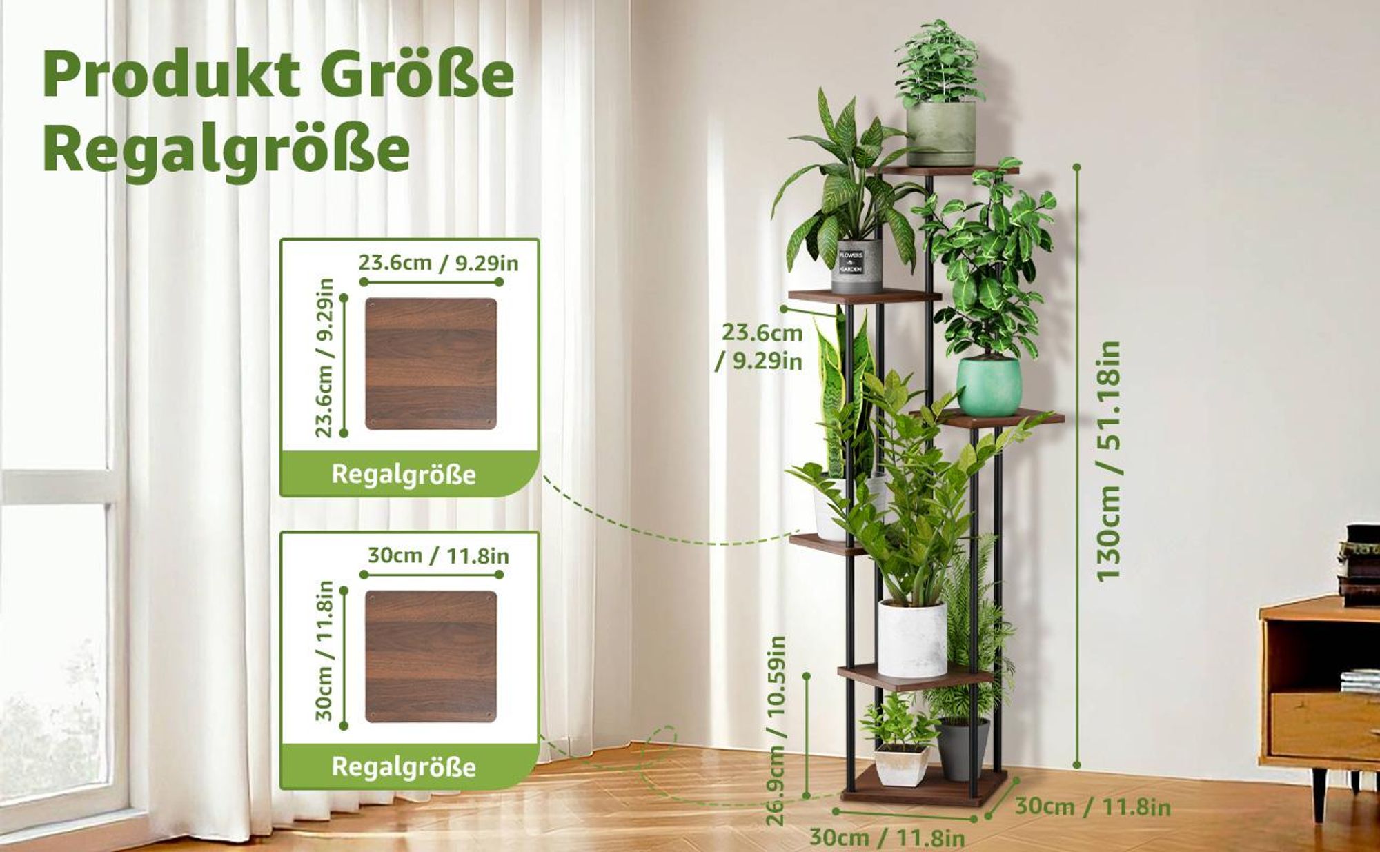 Mulisoft 6-Tier Hölzern Blumenregal Pflanzenregal, Mehrstöckig Blumenständer Pflanzenständer, Blumenbank Blumentreppe Pflanzentreppe, Standregal für Innen Garten Balkon Deko, Braun