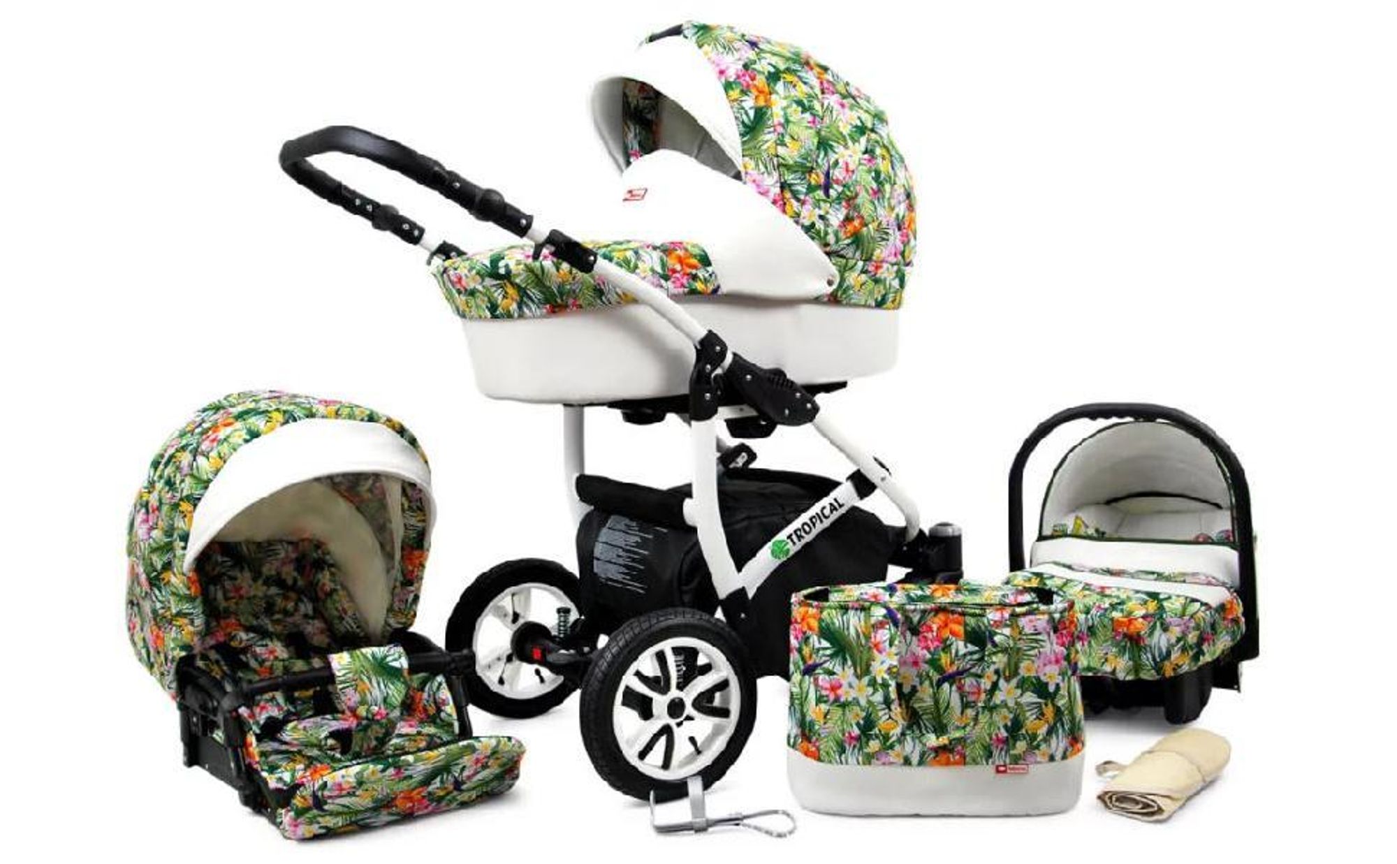 BabyLux® Tropical | Kocárek 3v1 Set | Hibiscus | Kocárek Kombi | Kocárkový set | Kocárek pro deti