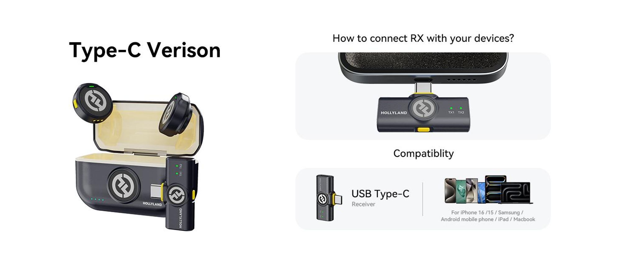 HOLLYLAND Lark M2 Lavalier-Mikrofon für Android USB-C