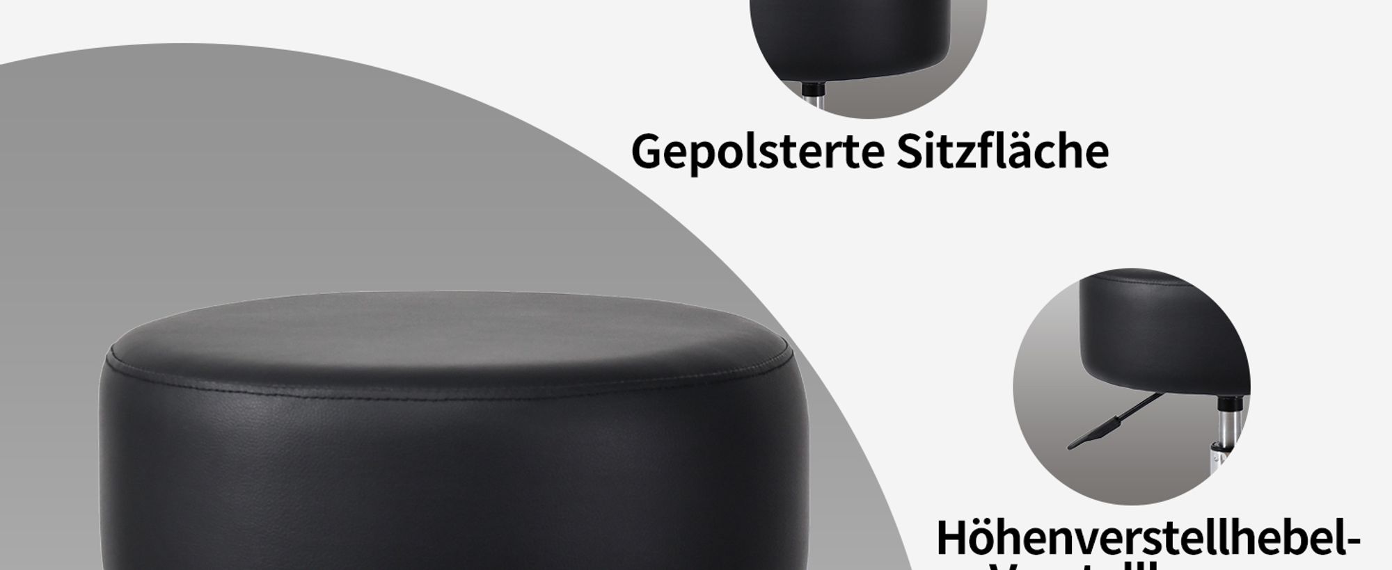 Duhome Drehhocker Schminkhocker Sitzhocker mit Polsterung Höhenverstellbar Drehbar aus Kunstleder, Schwarz