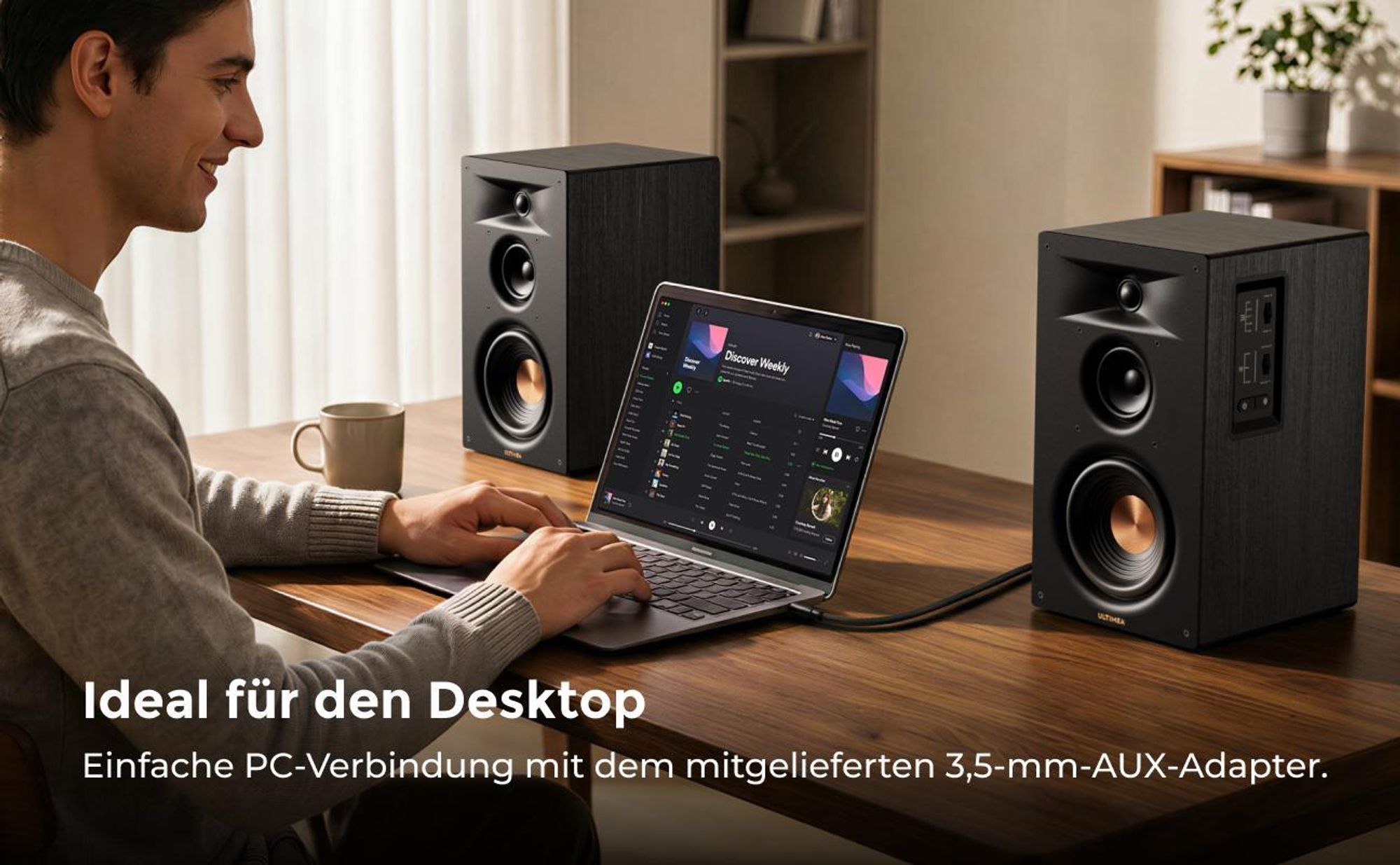 ULTIMEA BS-3 Aktivlautsprecher 3-Wege Regallautsprecher mit 5,25" Tieftöner, Bluetooth 6.0, HDMI ARC/Optisch/USB, Auracast, App-Steuerung, 70W RMS