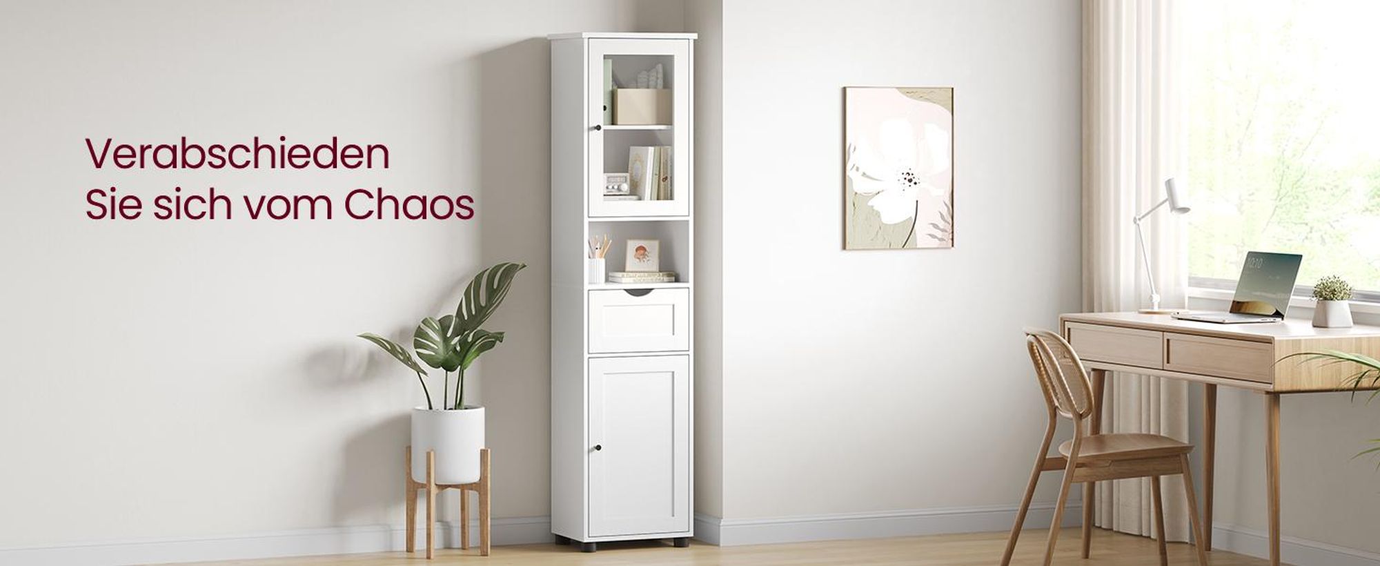 VASAGLE Badezimmerschrank, Badschrank, Hochschrank, Glastür, Badezimmermöbel