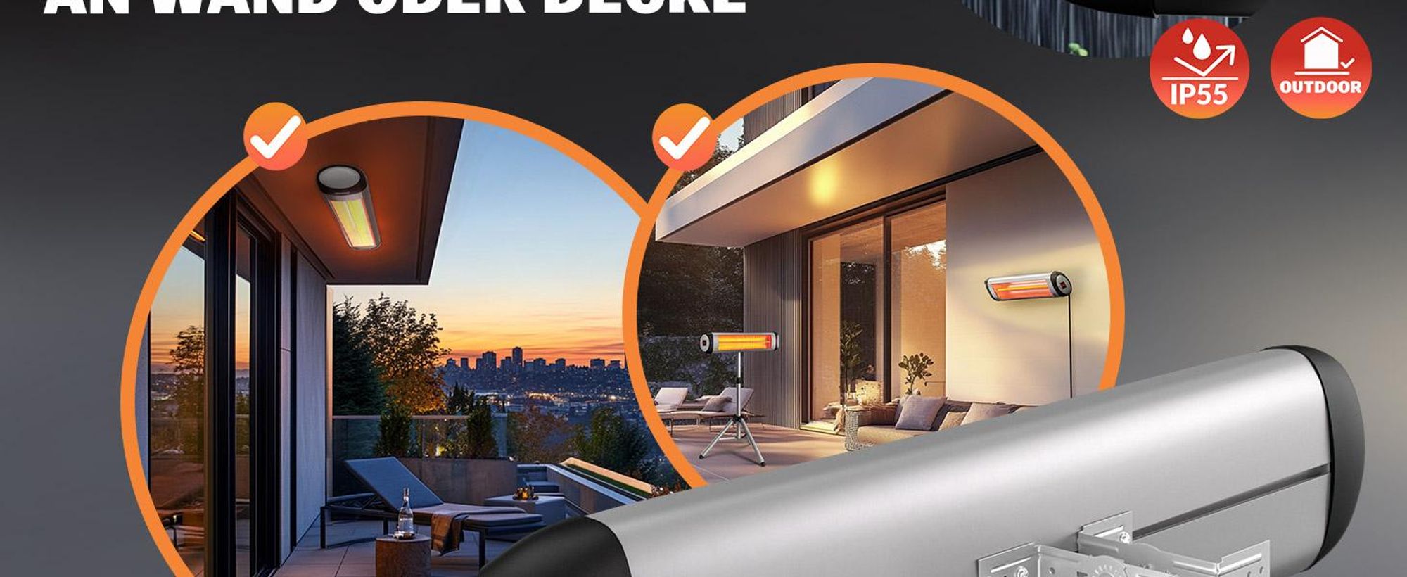 MONZANA® Infrarot Heizstrahler 2500W für Terrasse & Outdoor Silber