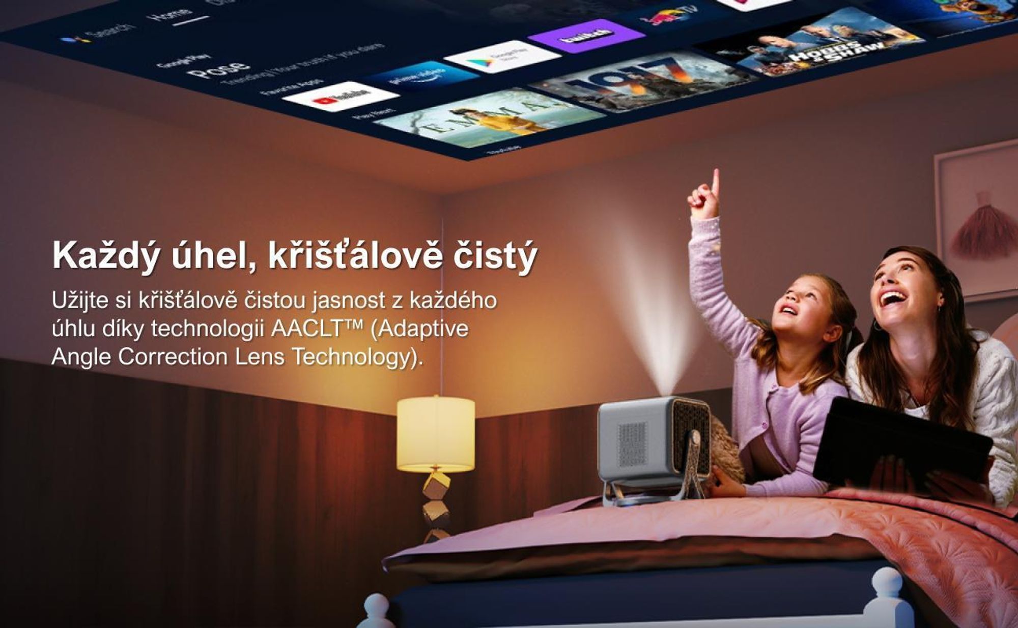 Projektor ULTIMEA Nova C40 s dekódováním 4K a Android TV 11.0 1000:1, Dolby Audio, 600 ANSI, HDR10 a HLG, s 90° kardanovým stojanem bez stojanu