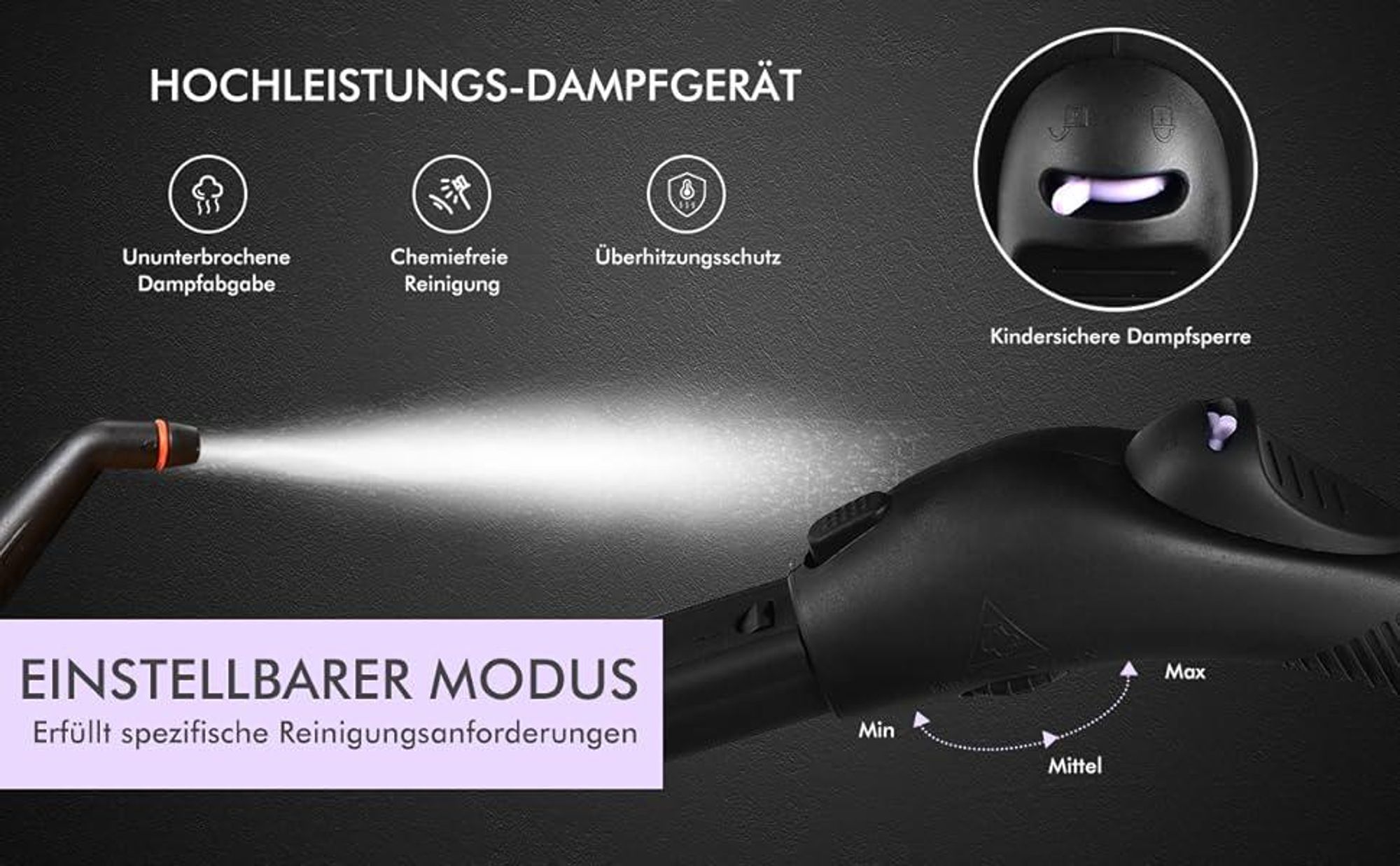 COSTWAY Dampfreiniger 2000W, 4 Bar, 1,5L Tank, bis 108℃, Dampfzeit bis 45 Min. & LED Warnlicht, Bodendampfreiniger mit 18 Zubehörteilen Lila