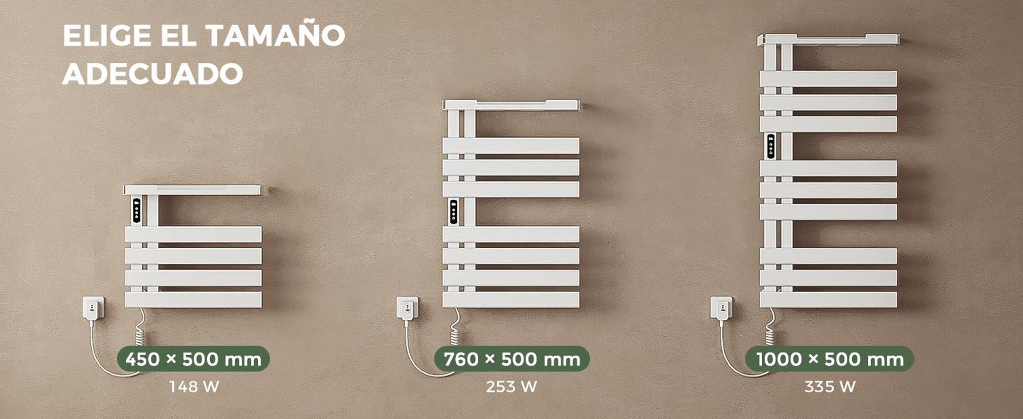 S'AFIELINA Toallero Eléctrico con Balda WiFi 1050×500 mm 335 W Blanco,Radiador Toallero con App, Calefacción de Fibra de Carbono, 6 Modos