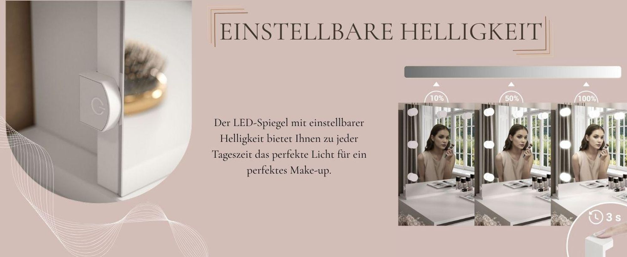 Schminktisch MADA ELITE II 152x75x55 cm mit dimmbarer LED-Beleuchtung und grifflos
