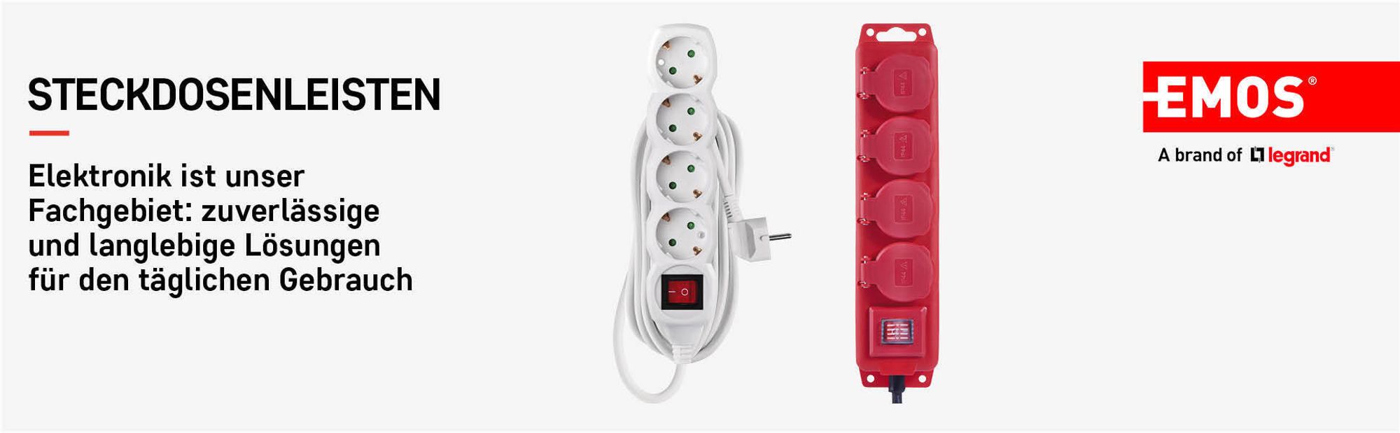 EMOS Steckdosenleiste 4-fach mit Schalter, 5 m Kabel 1,5 mm, weiß, Steckdosen 45° gedreht, Schuko mit erhöhtem Berührungsschutz, für Innen, P1425R