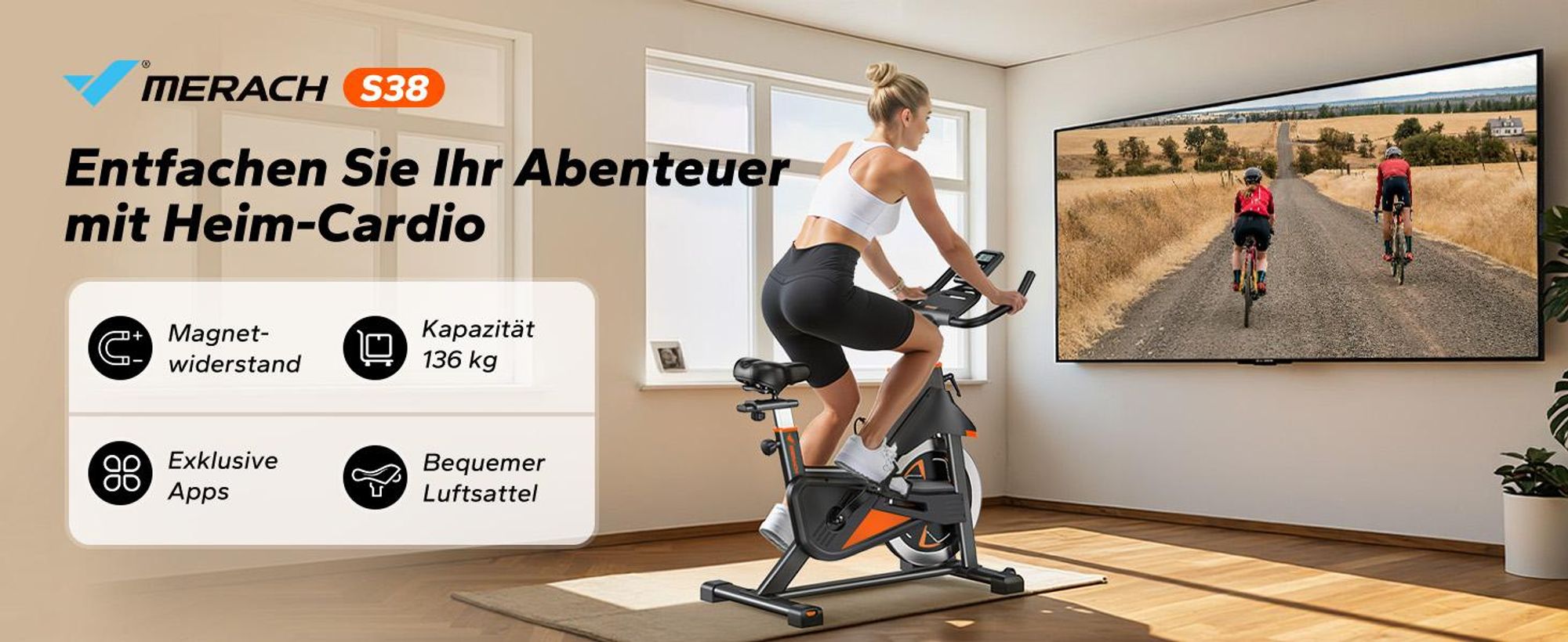 Leises Magnetischer Heimtrainer, Fitnessbike für Zuhause mit LCD, Tablet-Halter, 0–100 % Widerstand, kompatibel Kinomap/Zwift, verstellbar, bis 180 kg