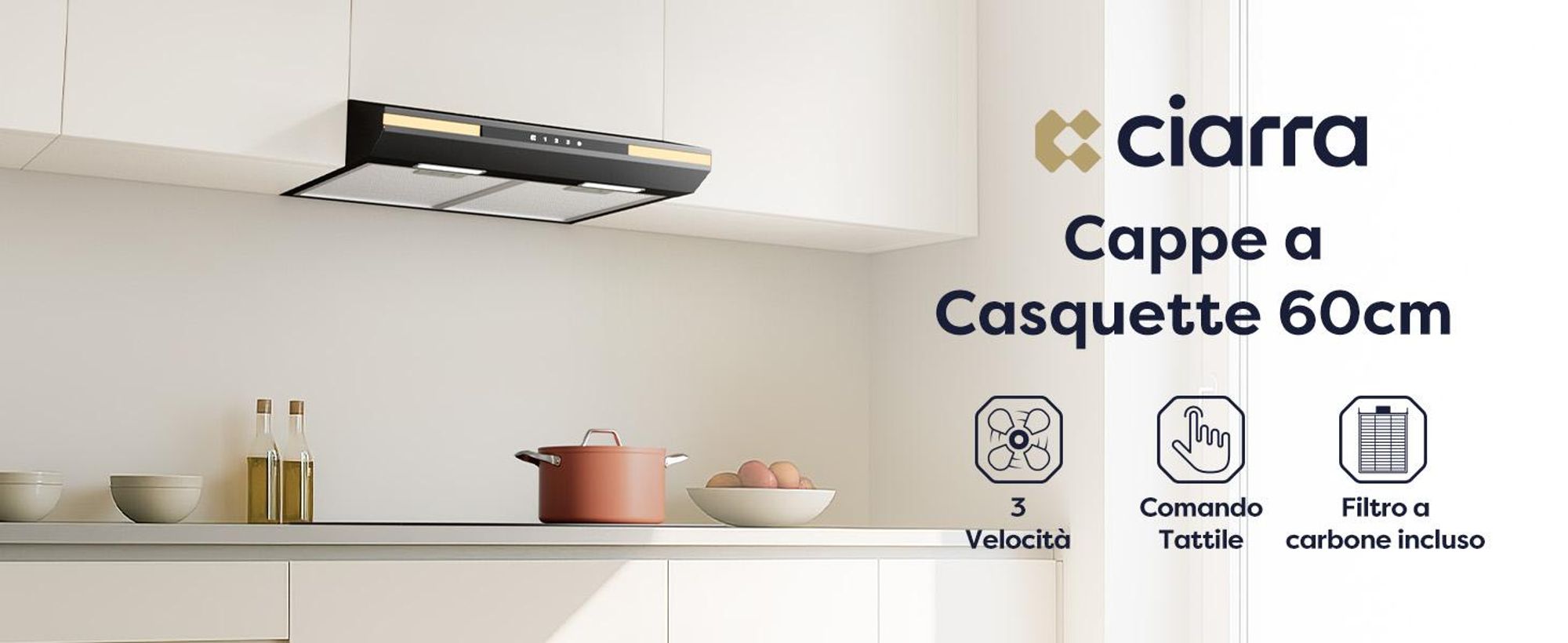 Cappa sottopensile A+ 330 m³/h, 60 cm Cappa aspirante da incasso, touch control, motore DC ricircolo/aspirazione VM6921B
