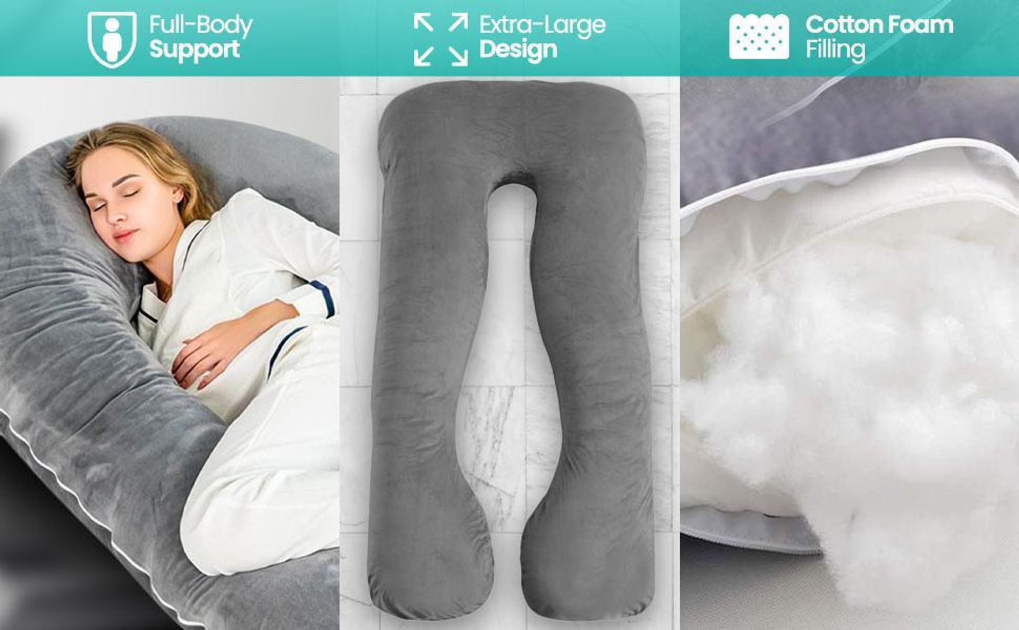 Strex Schwangerschaftskissen XXL - 280cm - Abnehmbarer Bezug - Seitenschläferkissen / Body Pillow / Körperkissen / Stillkissen