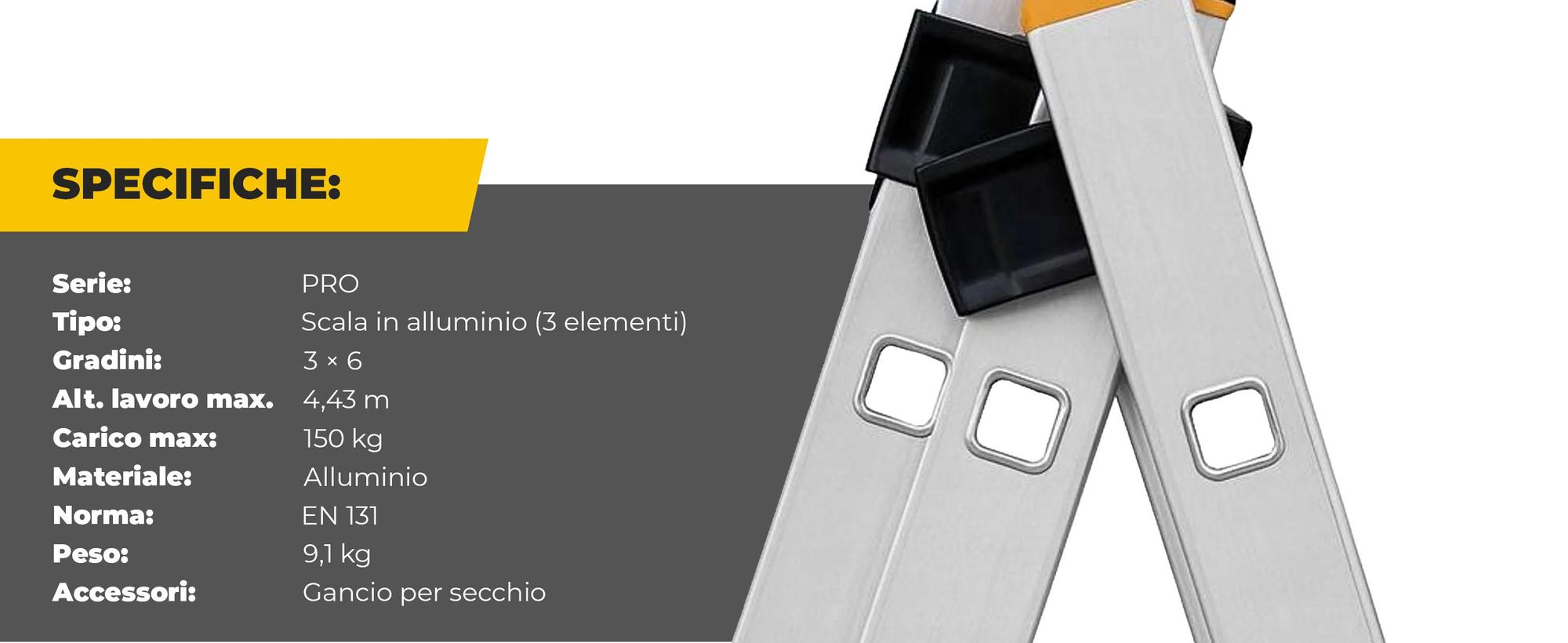 Drabest | Scala Professionale 3 Éléments 3x6 - Alluminio - Charge Max 150 kg - Antiscivolo et Stabile