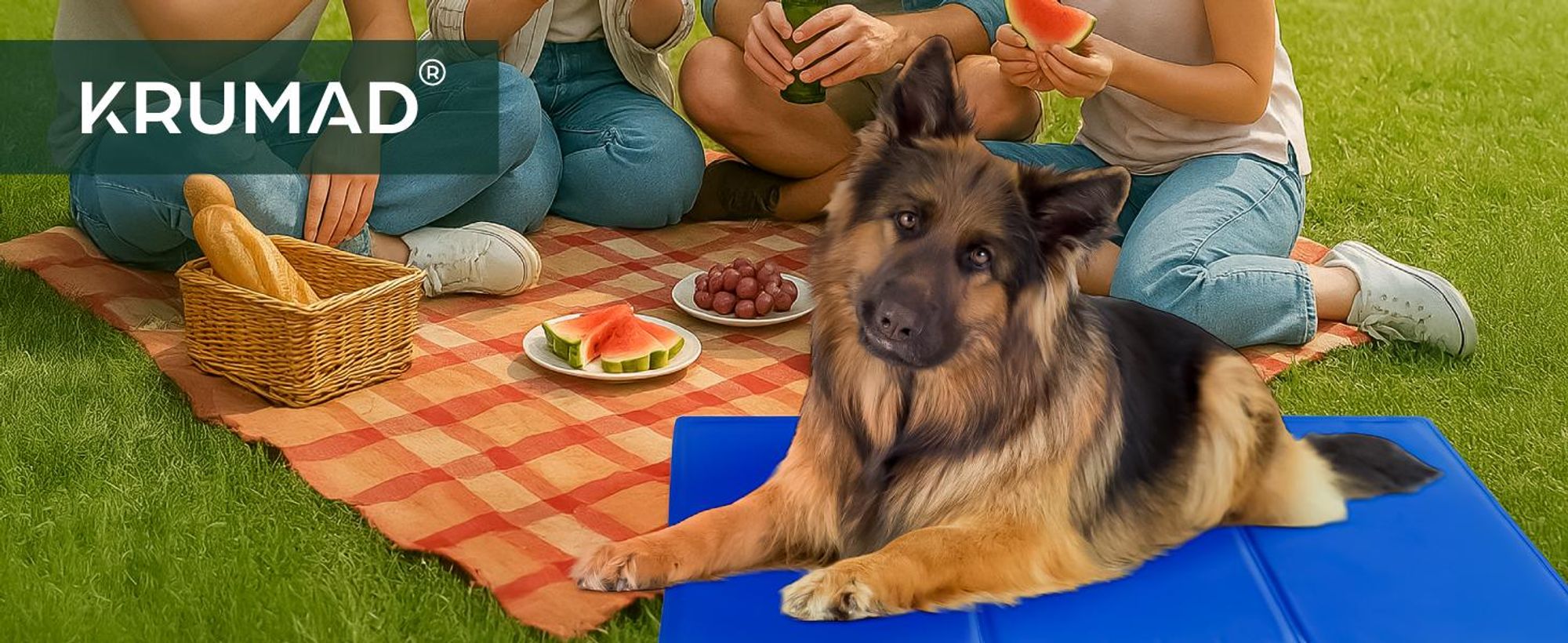 KRUMAD Kühlmatte Hund XXL 110x70cm, selbstkühlend, Gelmatte, faltbar, wasserdicht, ungiftig, ideal für große Hunde, Reisen, Sommer