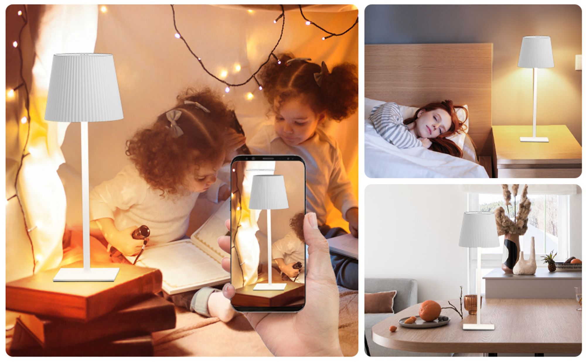 Tischlampe Kabellos, LED Tischleuchte, Dimmbar Touch Akku Tischleuchte Kabellos mit USB Ladestation, Warmweiß Tischlampe, IP54 Wasserdichte, Weiß